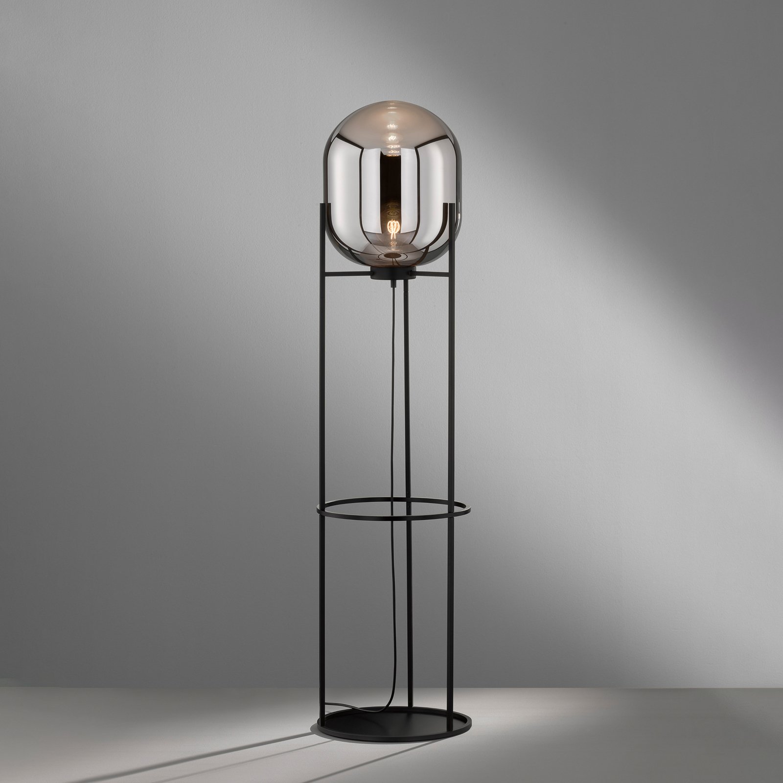 Regi floor lamp with smoky grey glass