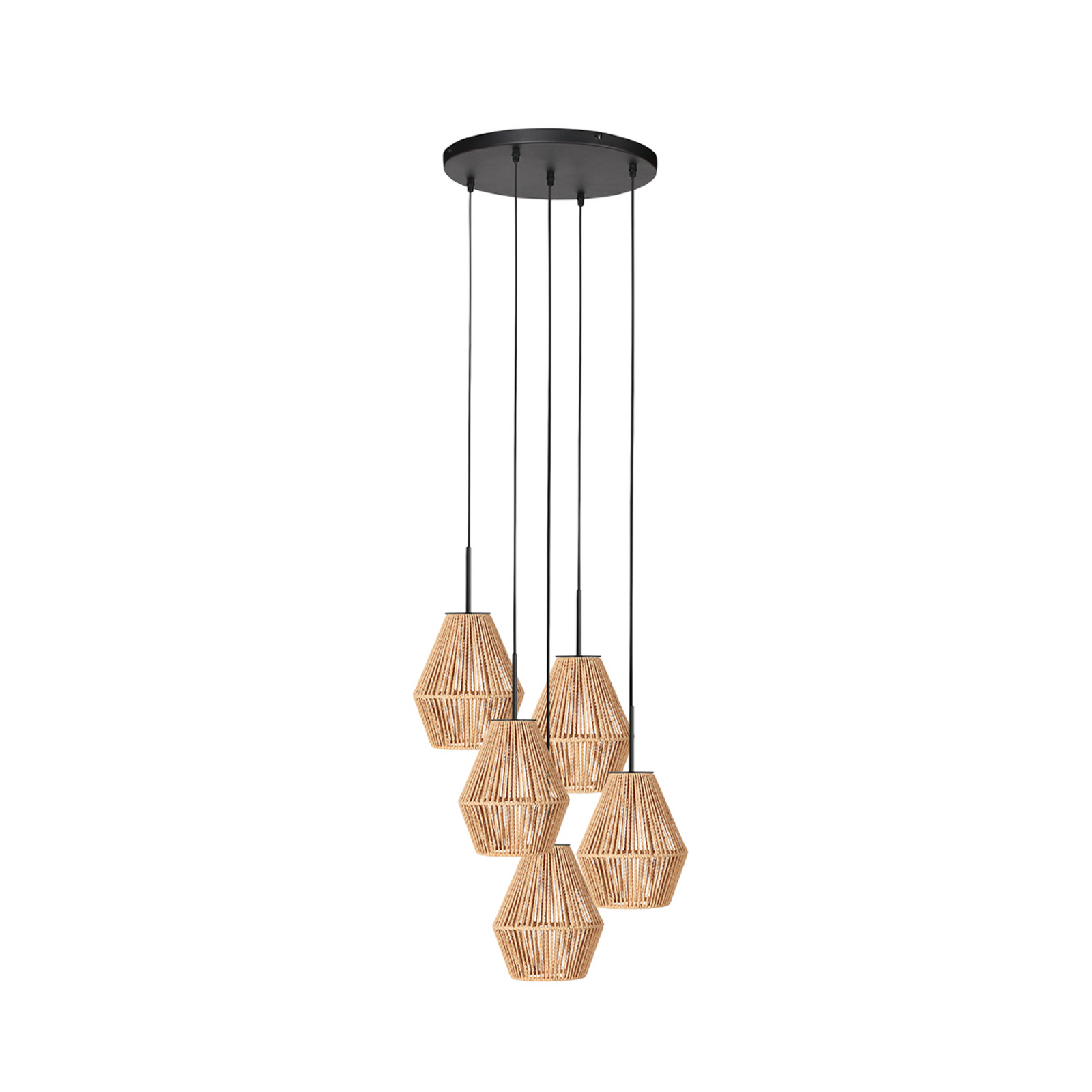 Suspension Ropex 4526, à 5 lampes, ronde, noire, câble marron