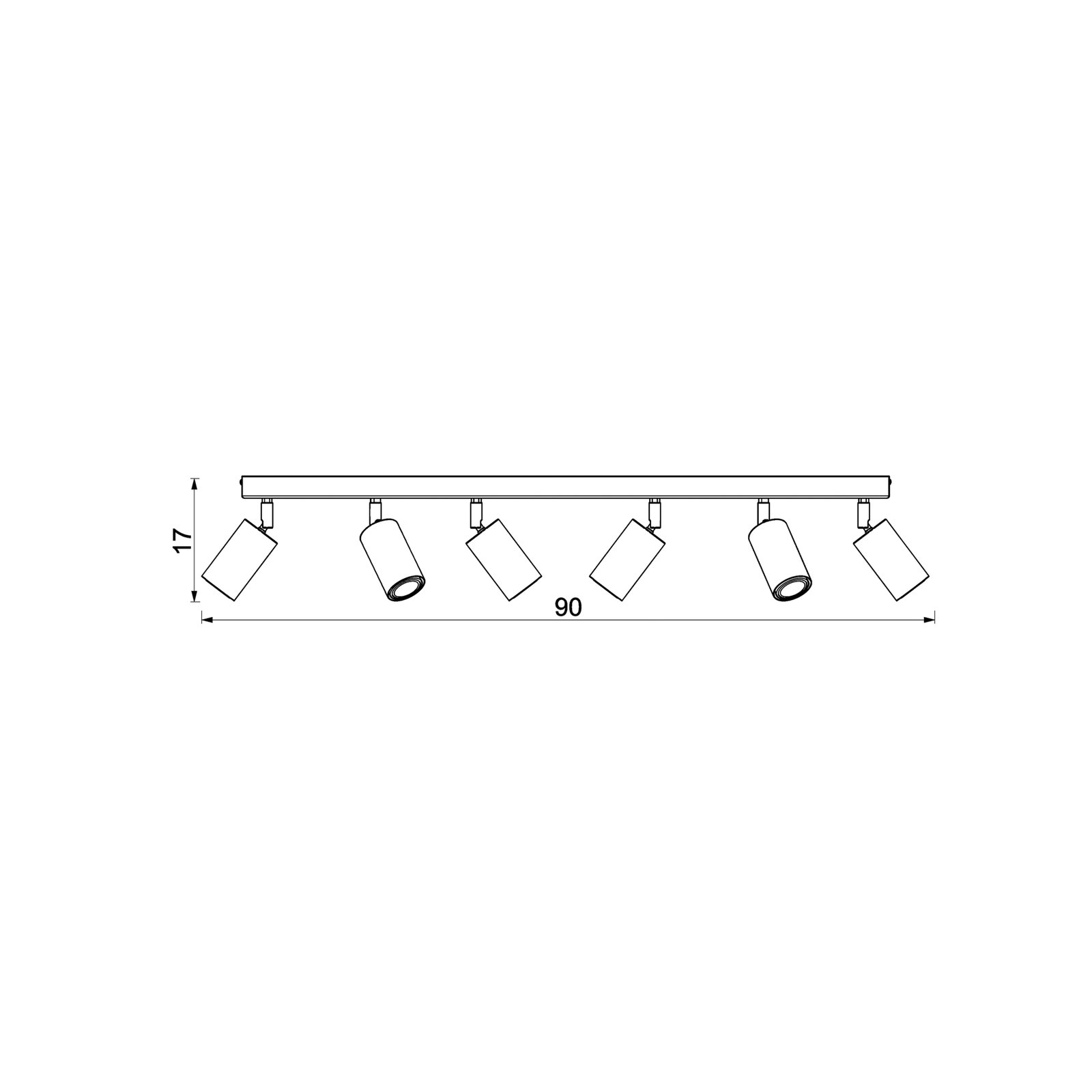 Plafondlamp Nise, 6-lamps, langwerpig, zwart staal, hout