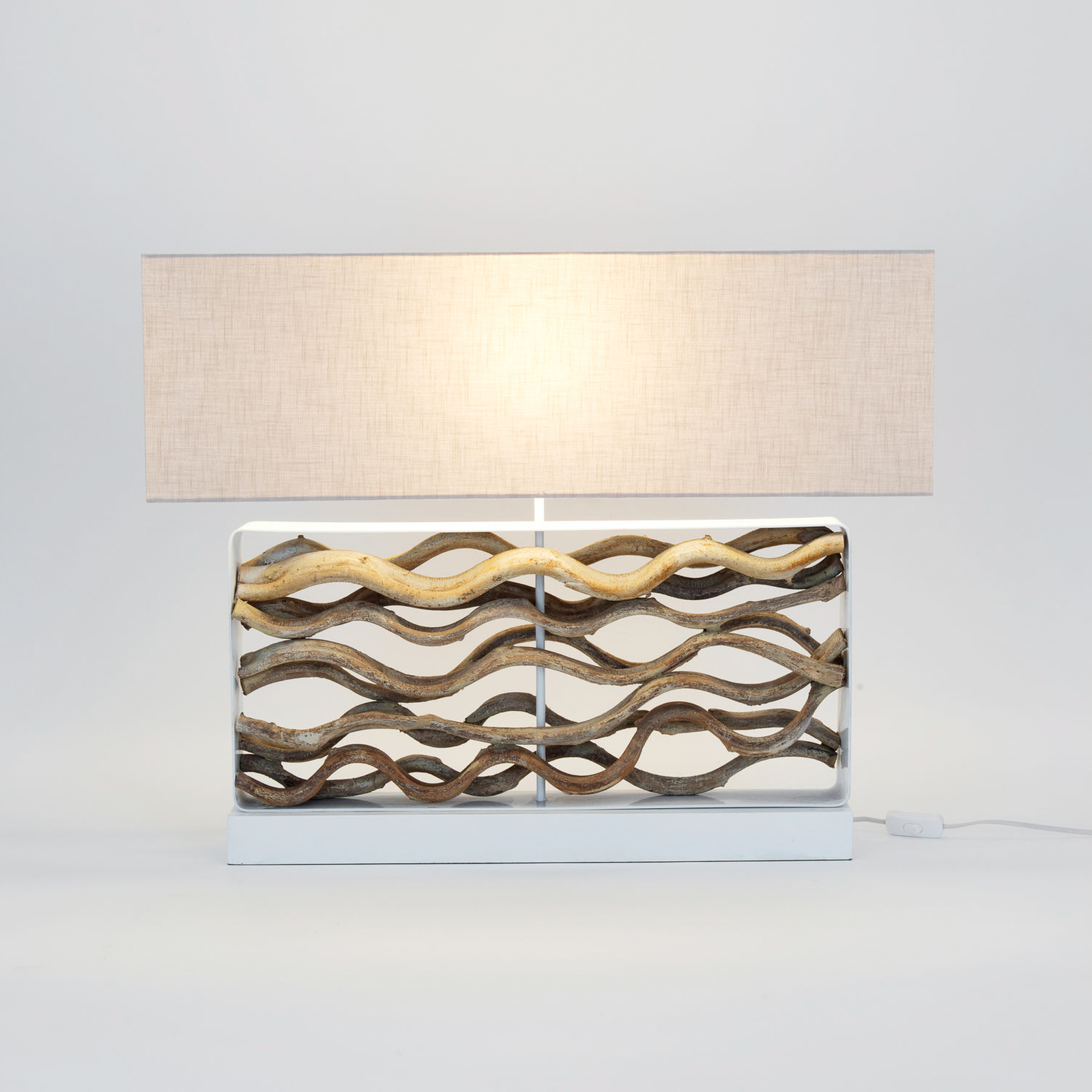 Tischleuchte Tremiti, holzfarben/beige, Höhe 67 cm, Holz