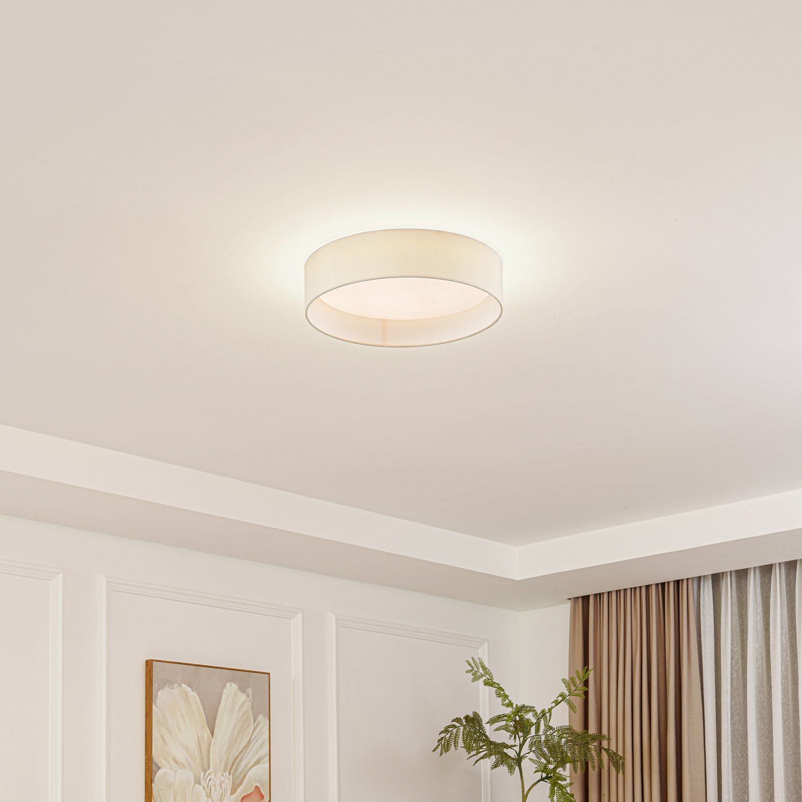 Lindby LED ceiling light Eilif, fabric, white, Ø 40 cm