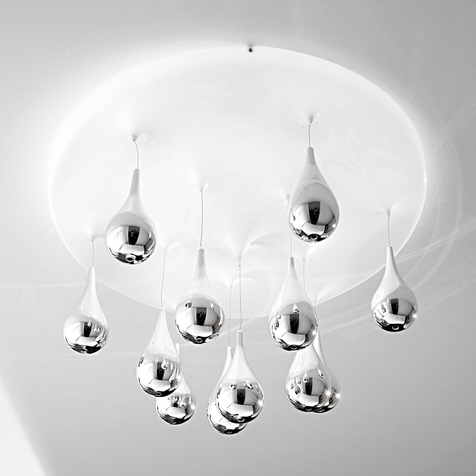Pioggia ceiling lamp, white, chrome, Ø 70 cm H 35 cm