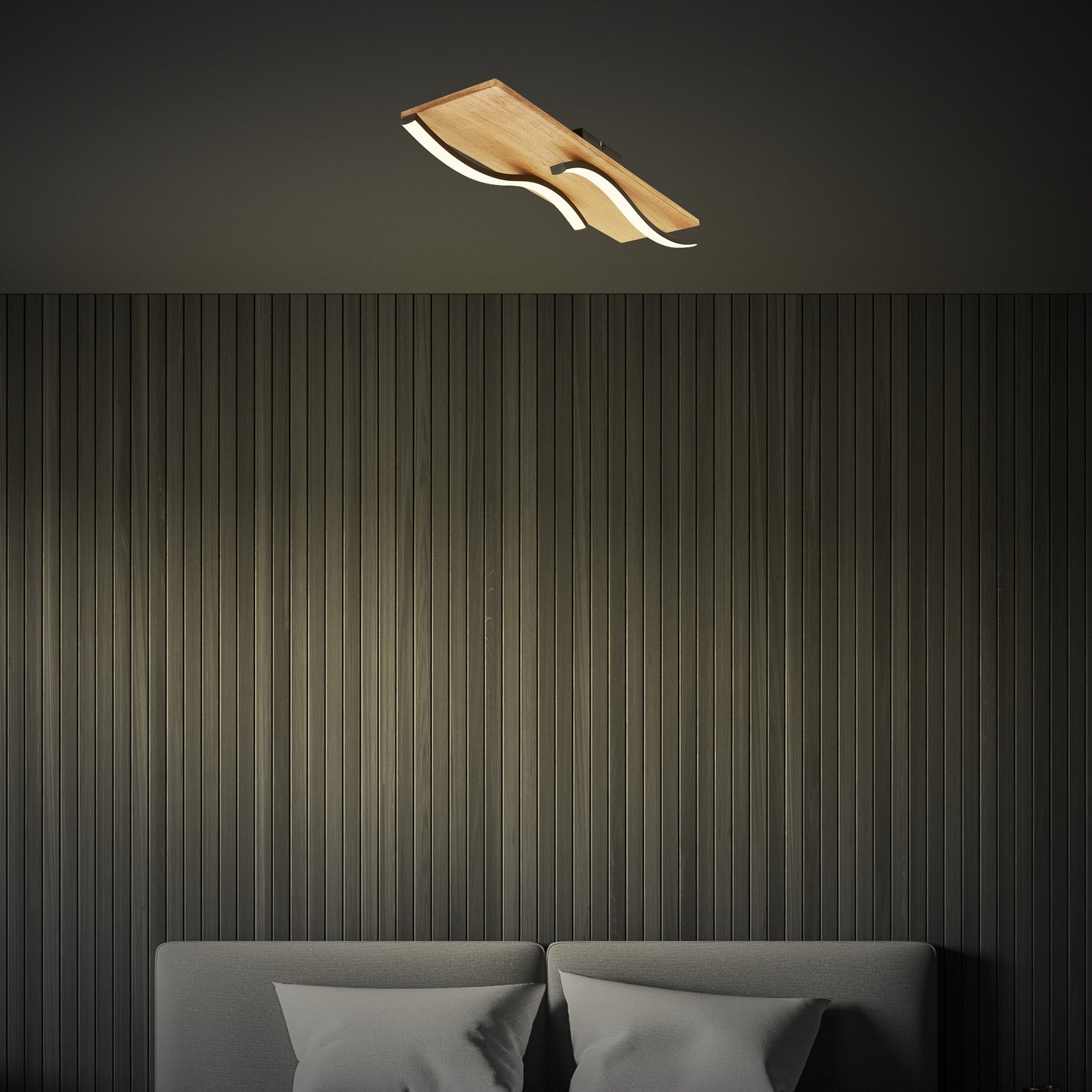 Plafoniera LED Vinka, 55x14 cm, a 2 luci, color legno