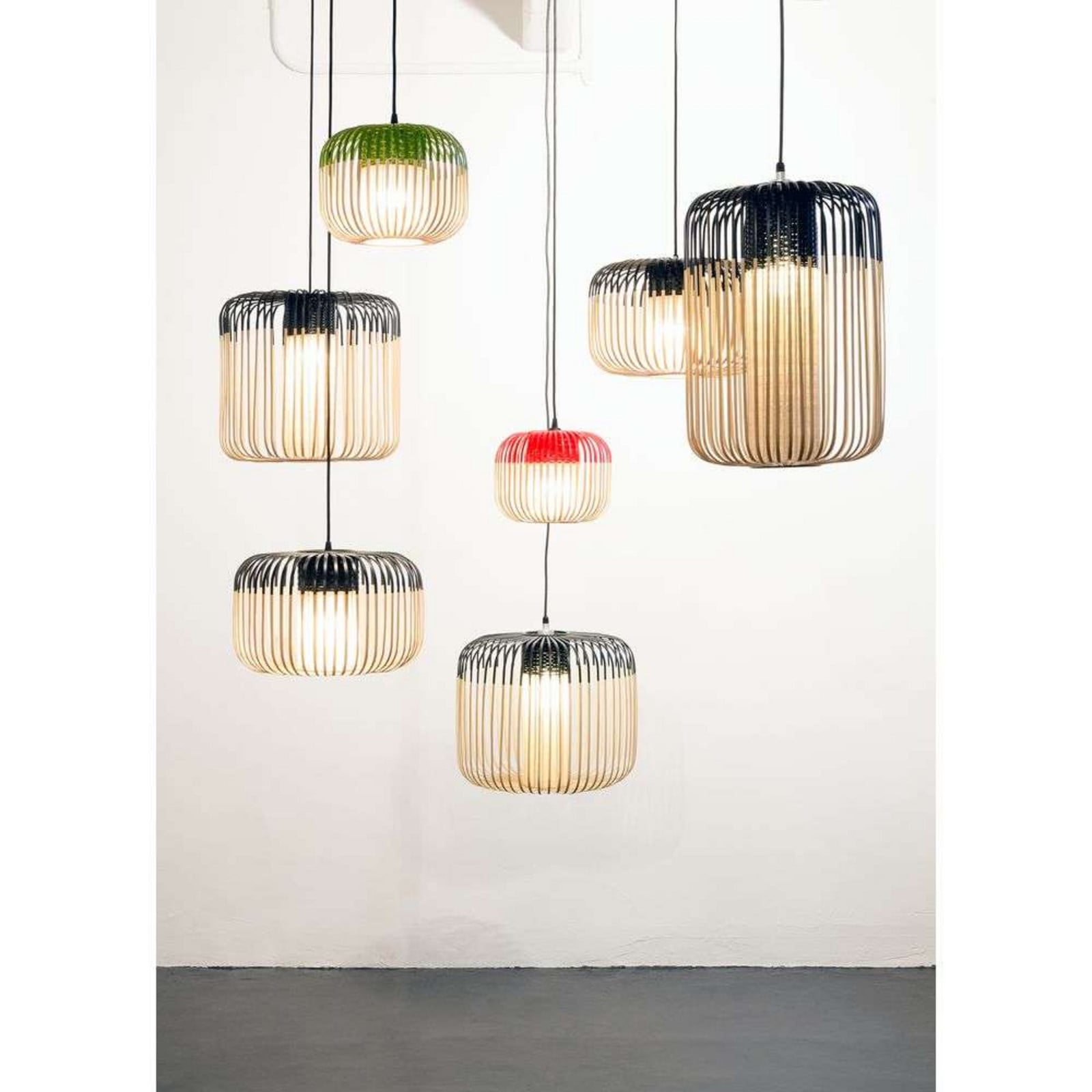 Suspension Bamboo L, rouge, Ø 50 cm, bambou Forestier - Salon / séjour - Bohême - À ampoule unique