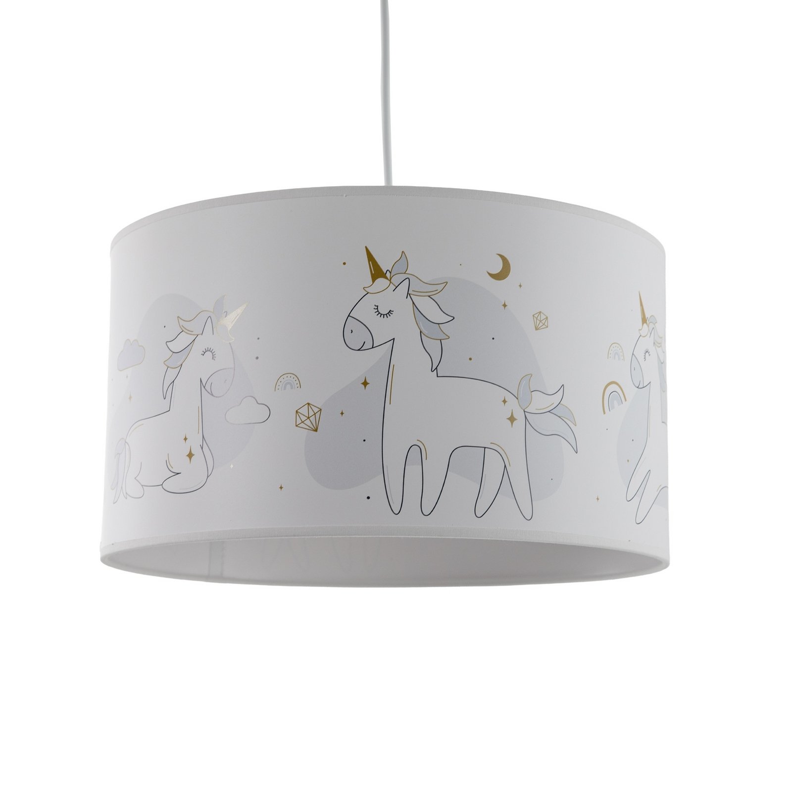 Hängeleuchte Mila, Ø 35 cm, weiß, Stoff, Einhörner, E27 Hängeleuchte Mila, Ø 35 cm, weiß, Stoff, Einhörner, E27