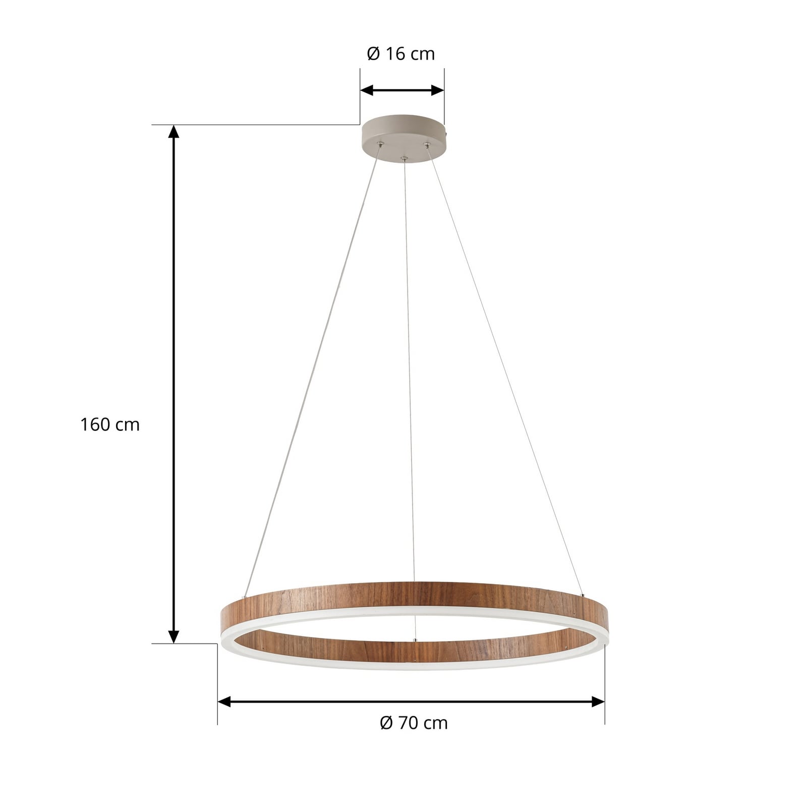 Lucande LED-riippvalgusti Thelma, pähkelpuu/hall, Ø 70 cm