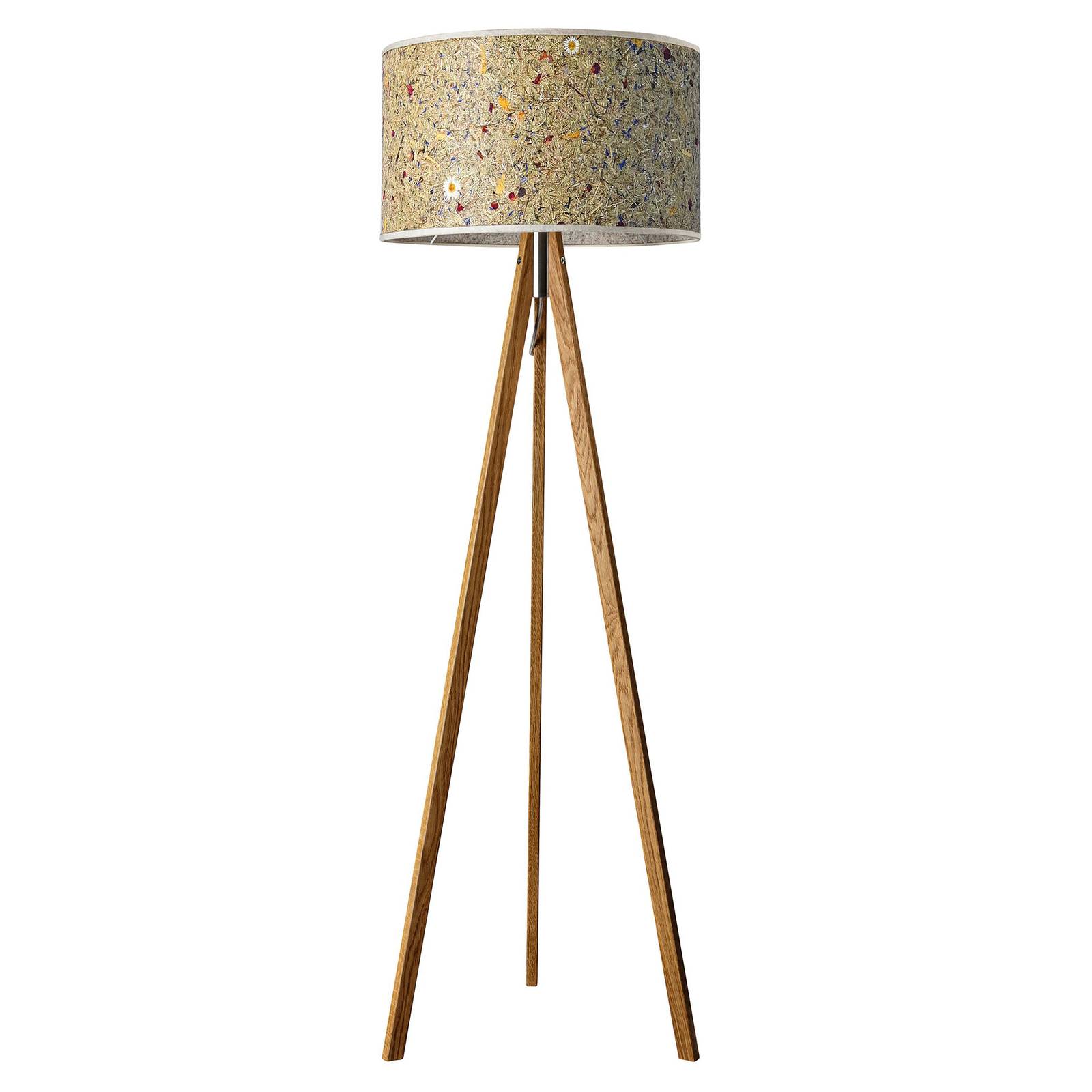 LeuchtNatur Ligno floor lamp oak hay/alpine meadow, for Living / Dining Room, wood, alpine hay, E27, 12 W, H: 150 cm