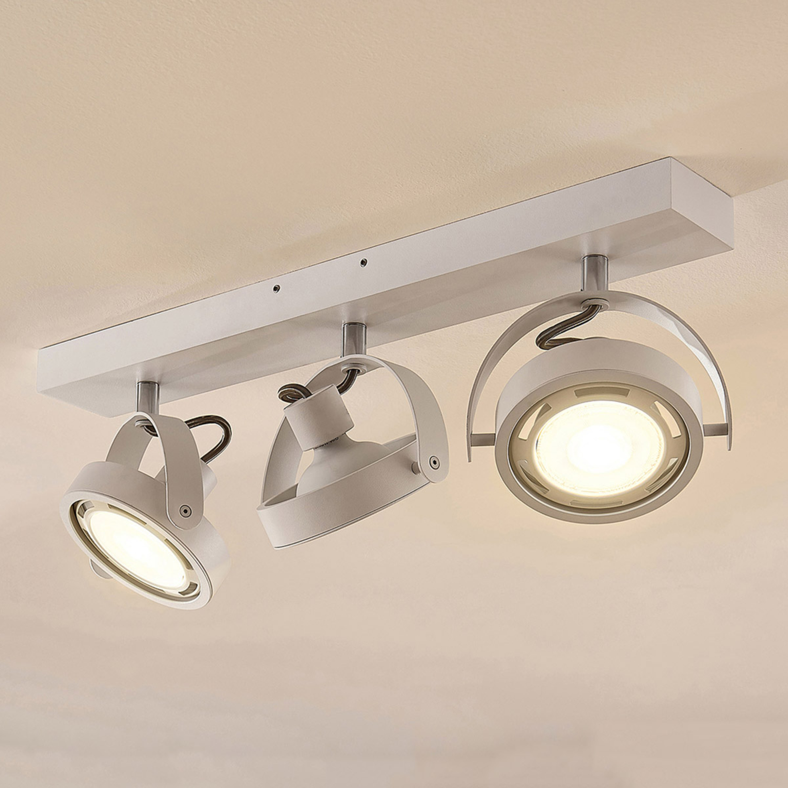 Arcchio LED spotlight Munin, dimmable, white, 3-bulb, for Living / Dining Room, aluminium, metal, GU10, 11.5 W, energy efficiency: A+, L: 50.5 cm, W: 11.9 cm, H: 14.8 cm