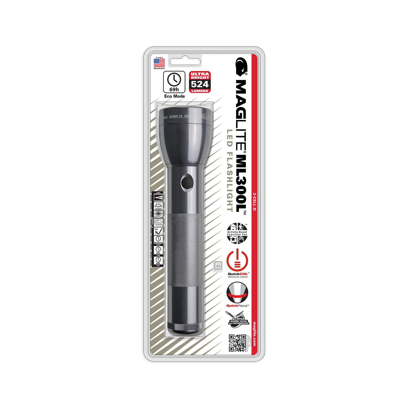 Maglite LED torch ML300L, 2-Cell D, grey
