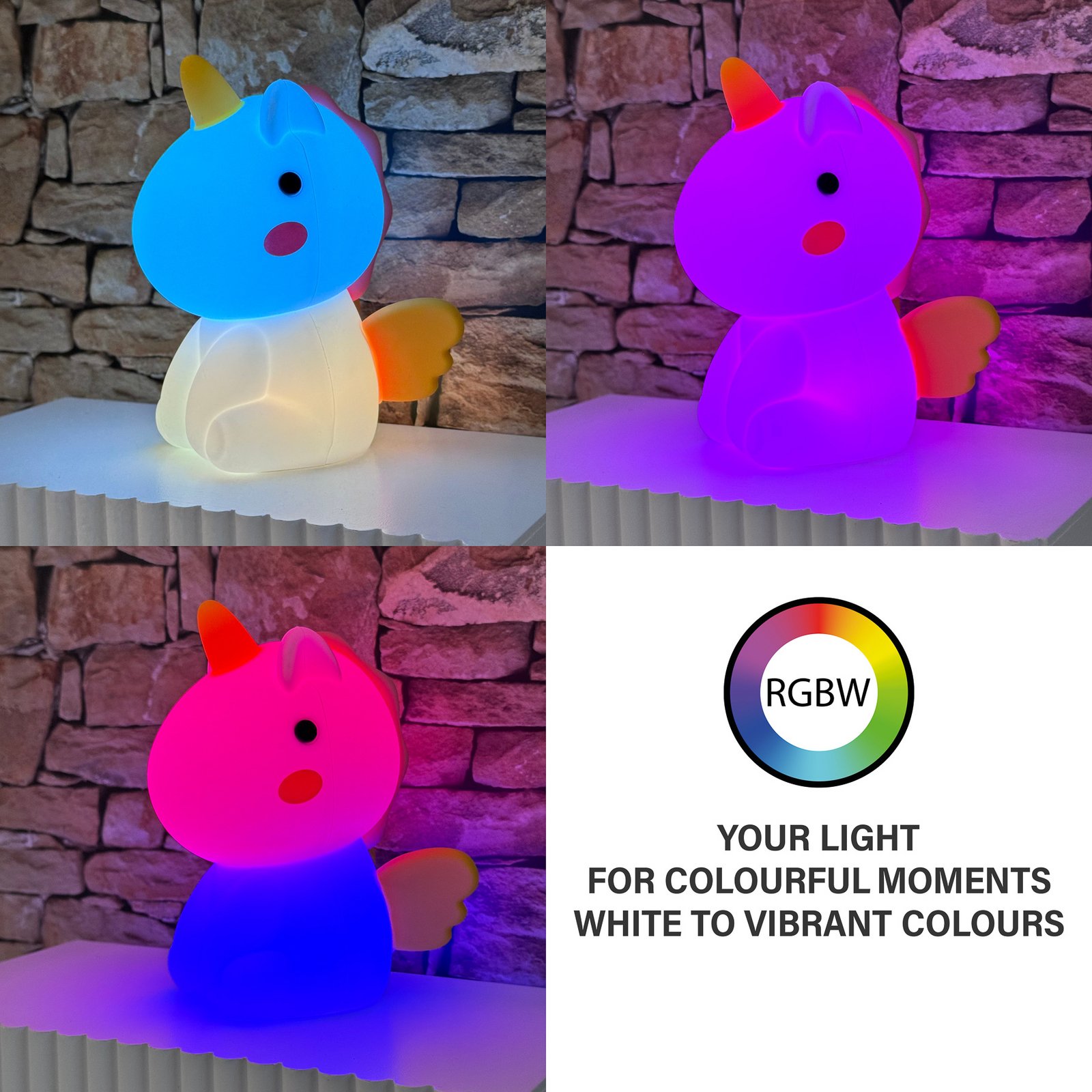 LED-Akku-Nachttischlampe Unicorno, Einhorn, RGB, dimmbar