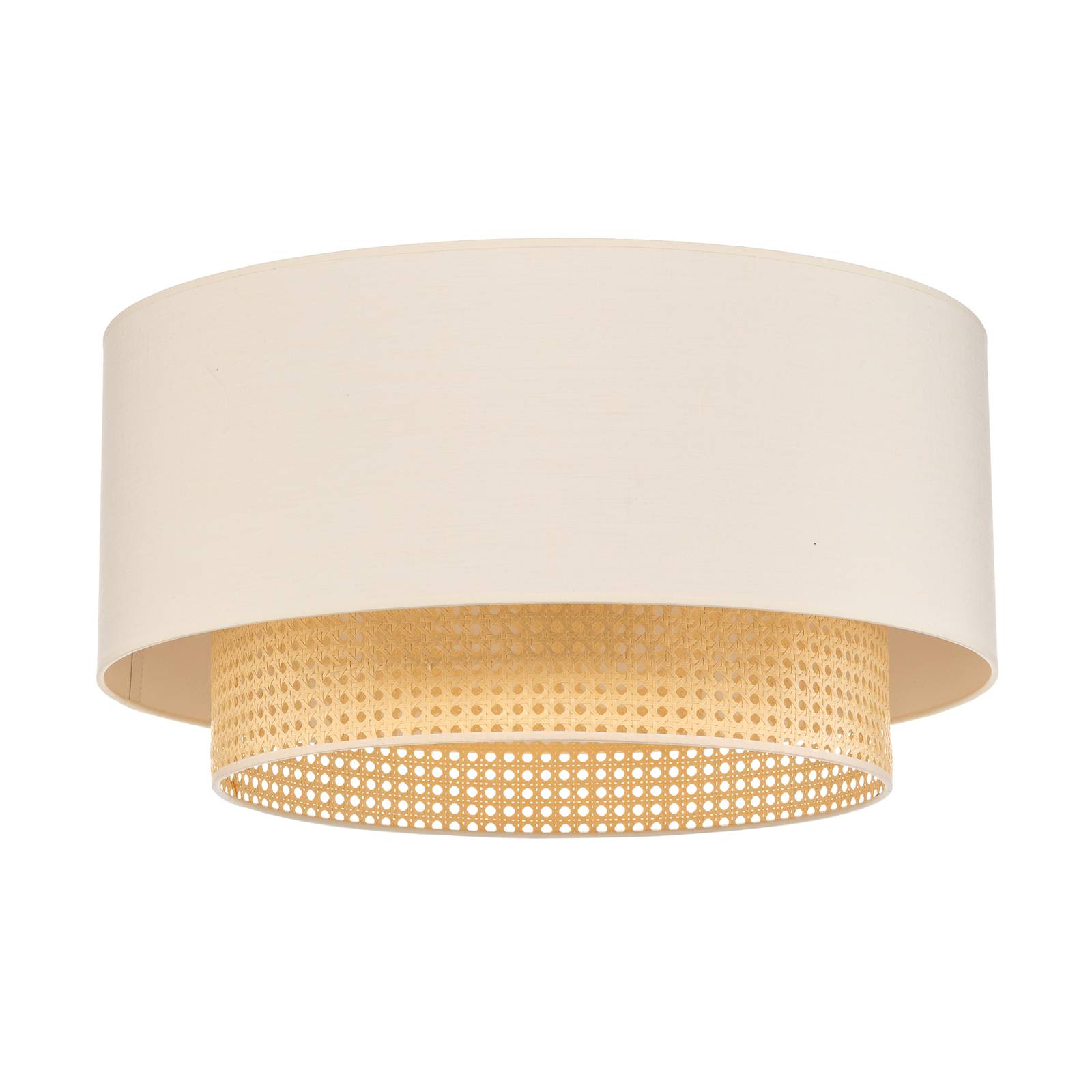 Deckenleuchte Boho, Ø 60 cm, creme-weiß/rattan