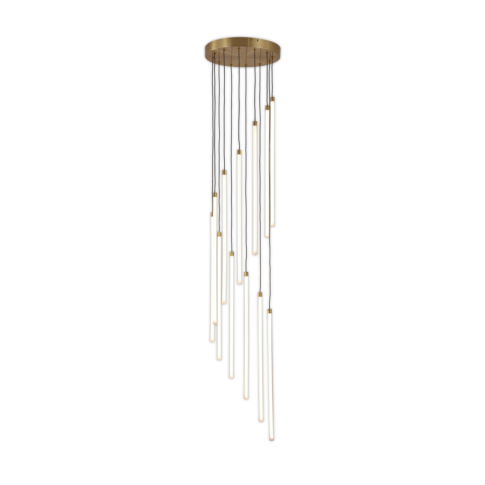 Suspension LED Flare, couleur laiton, Ø 35 cm, CCT, à 12 lampes.
