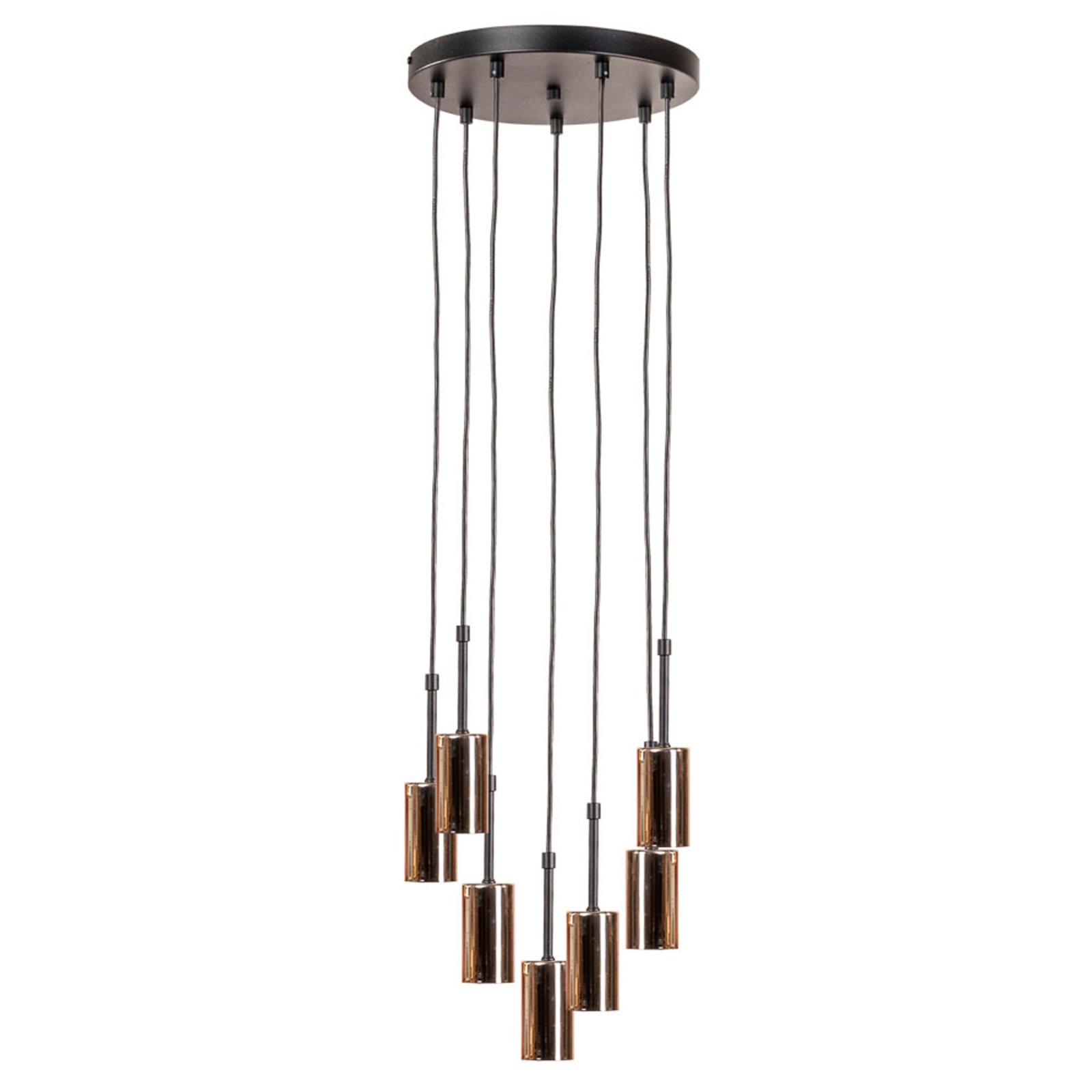 Suspension Orbit, noire/dorée, à sept lampes