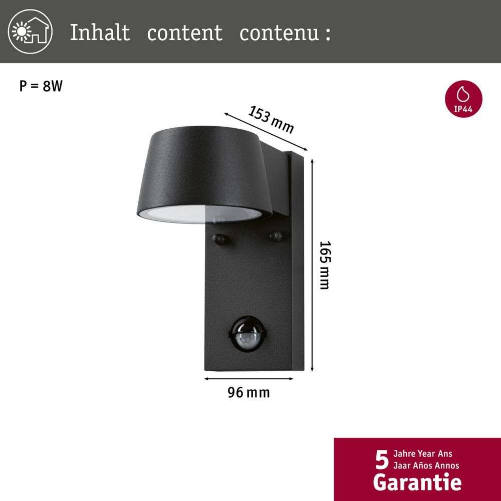 Capea Utomhus Vägglampa m/Sensor Alu/Antracit - Paulmann