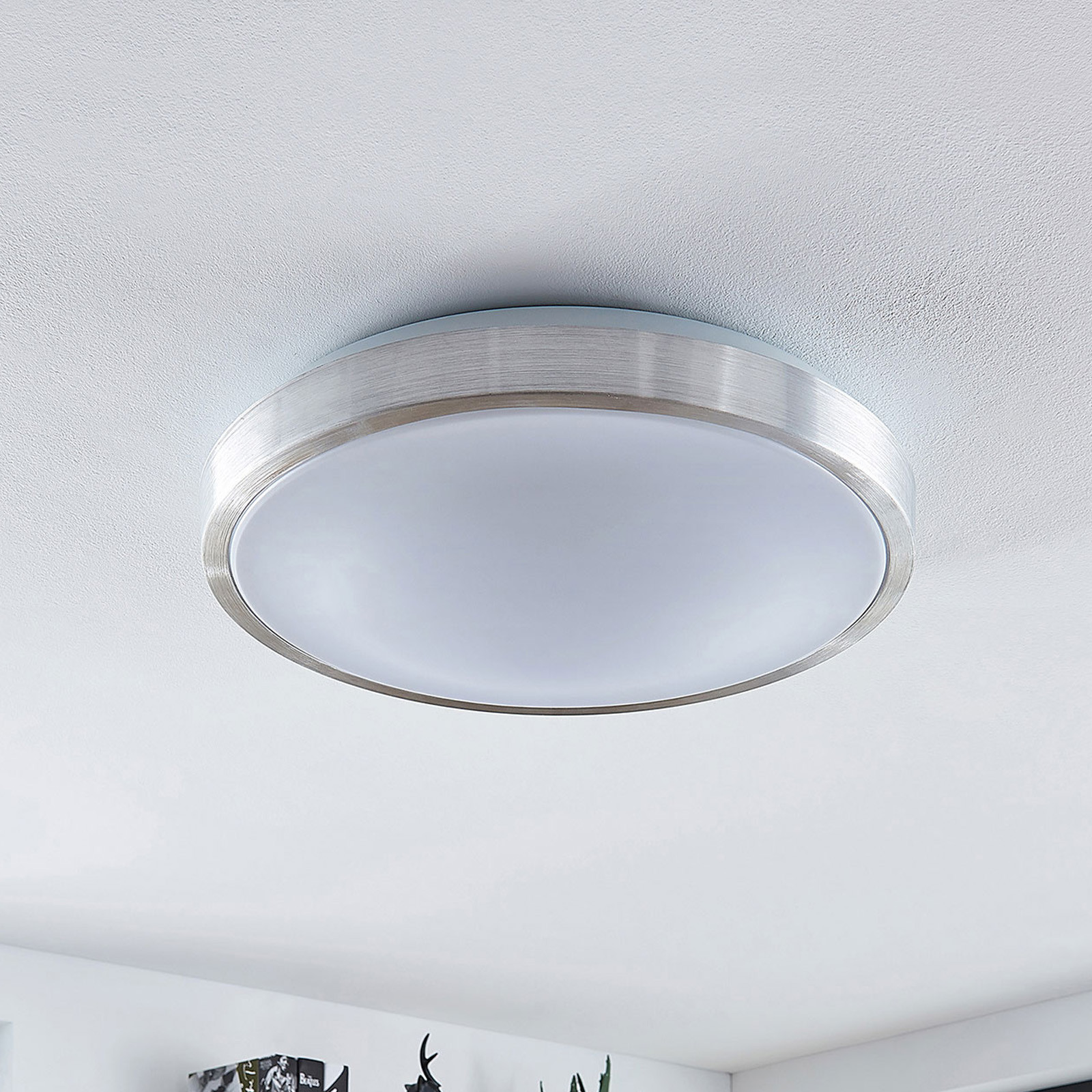 Lindby plafonieră LED Emelie Ø 42 cm culoare aluminiu metal - Camera de zi / sufragerie - modern - aluminiu alb