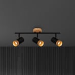 Spot pour plafond Plek GU10 noir/bois à 3 lampes