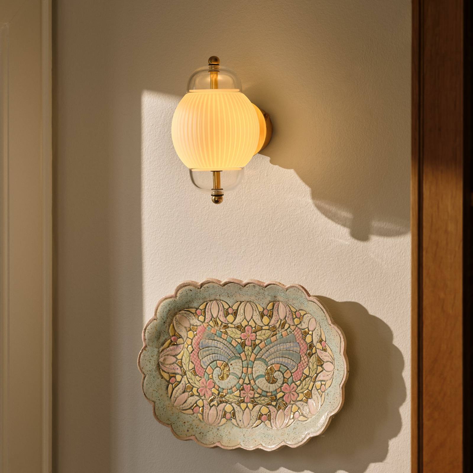 Design By Us Wandleuchte Shahin, Weiß/klar, Glas Mundgeblasen,  G9 