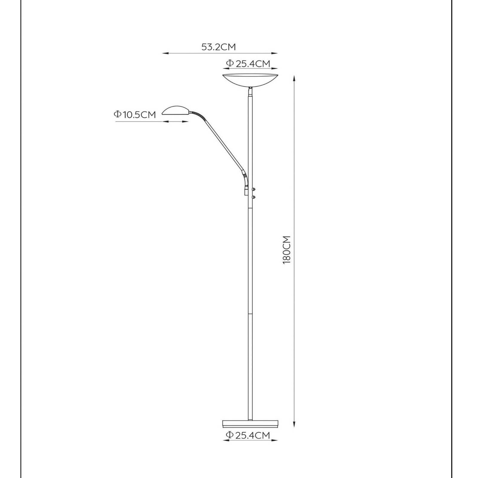 Lucide LED vloerlamp ZENITH, chroom, 2-lamps. Hoogte 180 cm, metaal, dimbaar
