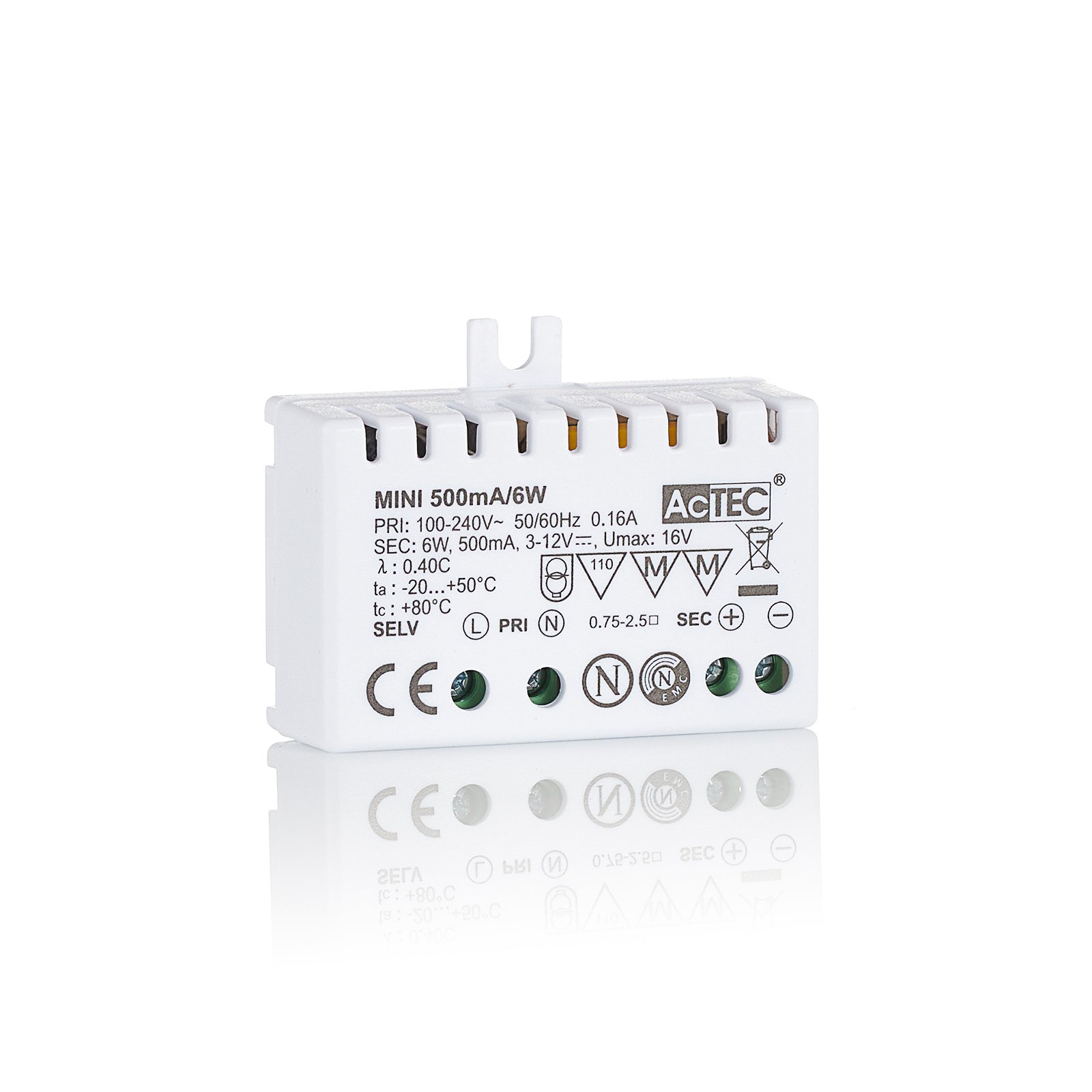 AcTEC Mini -LED-muuntaja CC 500mA, 6W, IP20