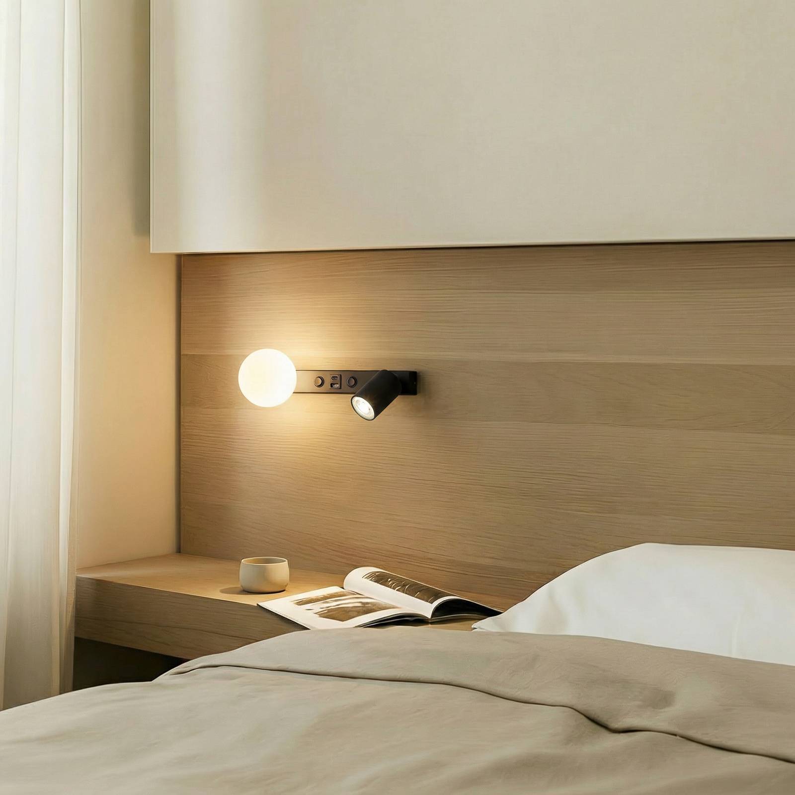  Tk Lighting Wandleuchte Vox, Schwarz, Glas, Breite 35 Cm, Usb 