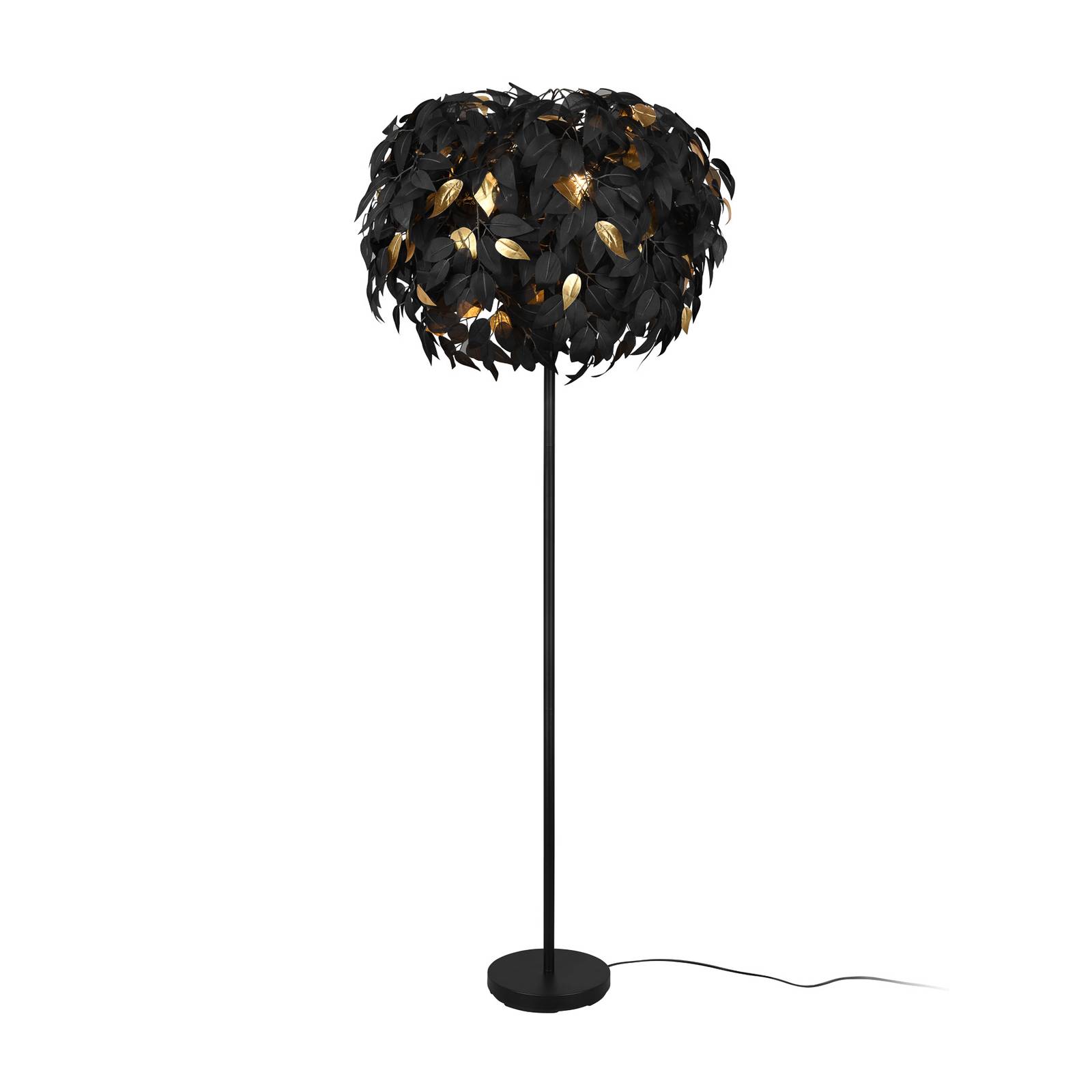 Reality Leuchten - Stehleuchte leavy Blätter Lampenschirm Schwarz-Gold 180cm Ø70cm