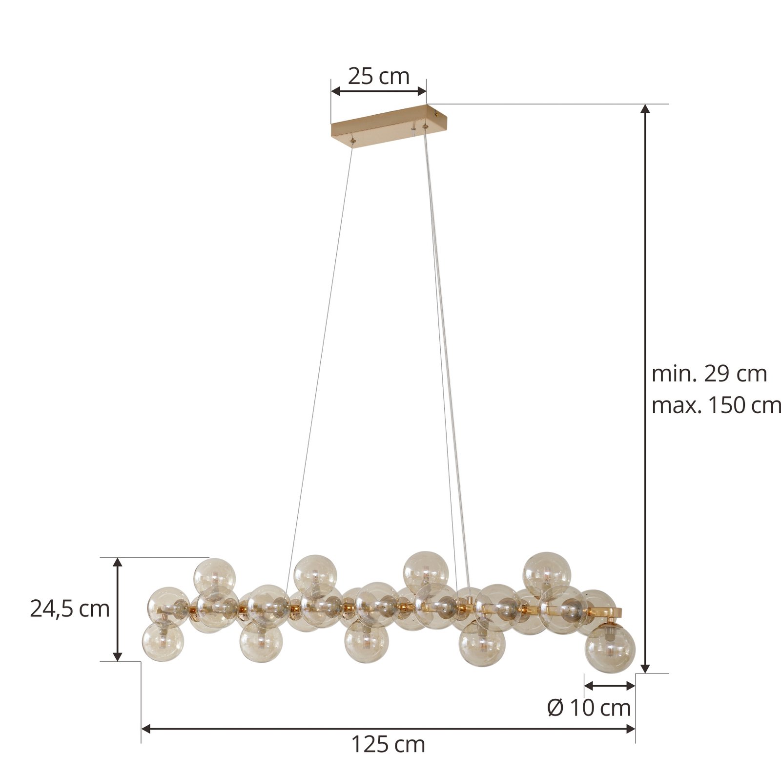 Lucande Hängeleuchte Naelen, gold/amber, 125 cm, Glas, G9