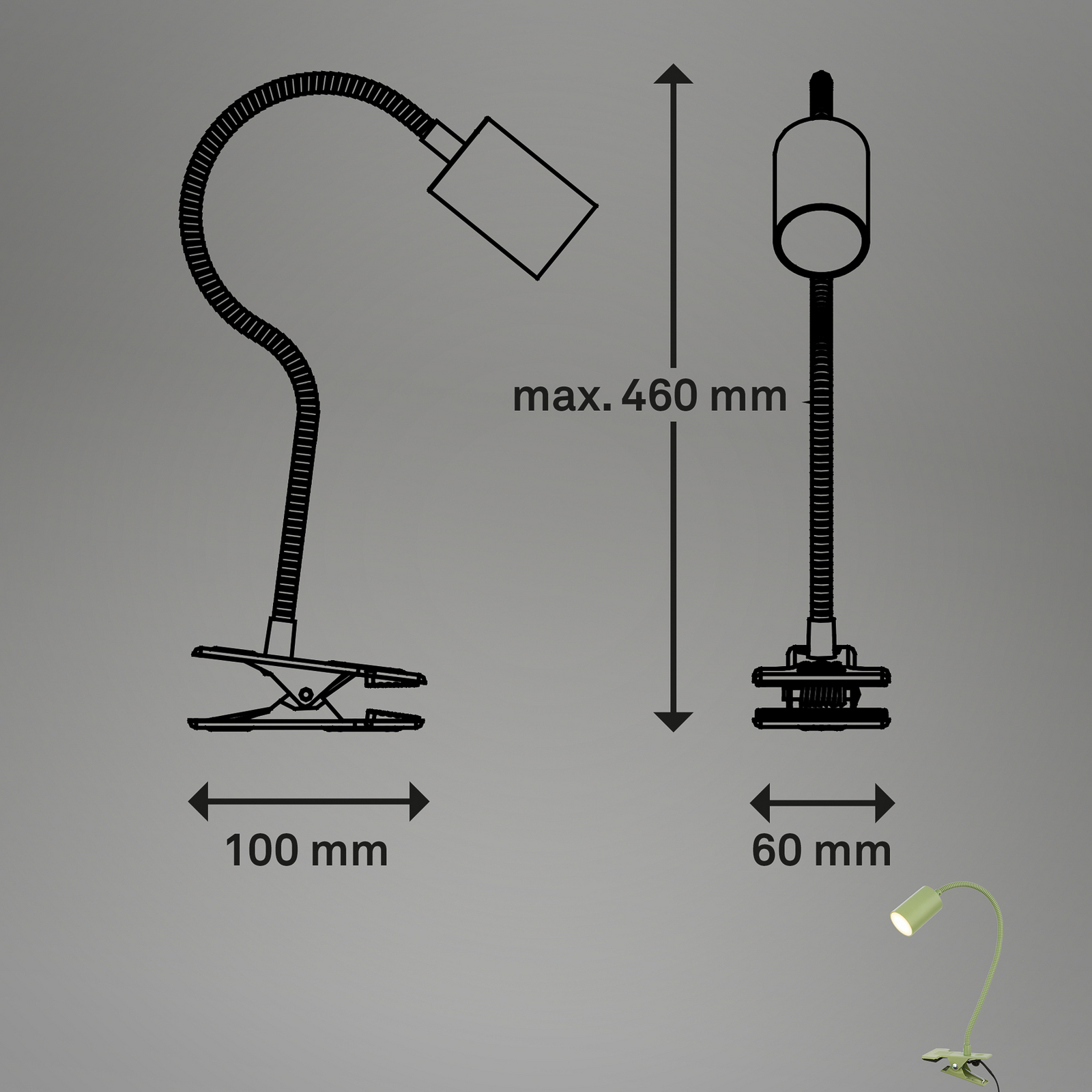 LED skavas lampa Fleks, gaiši zaļa, elastīga, metāla