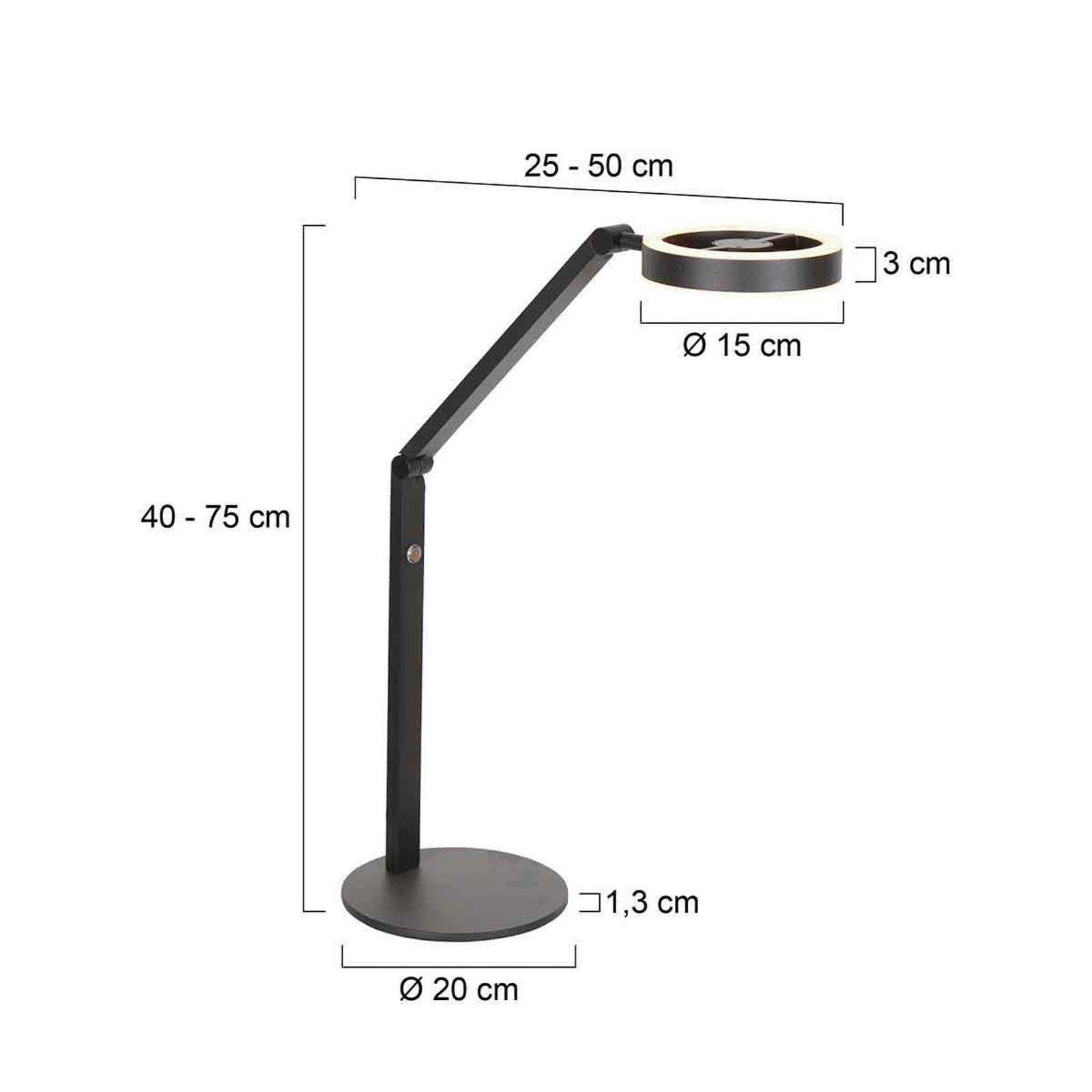 Stolová LED lampa Ringlux, čierna, kovová, nastaviteľná