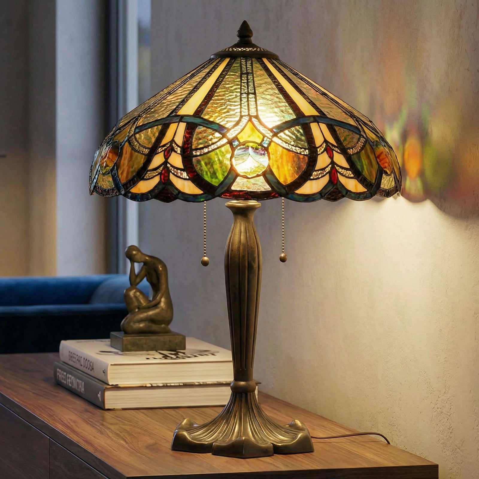 Настолна лампа 5299 в стил Тифани, два издърпващи се ключа