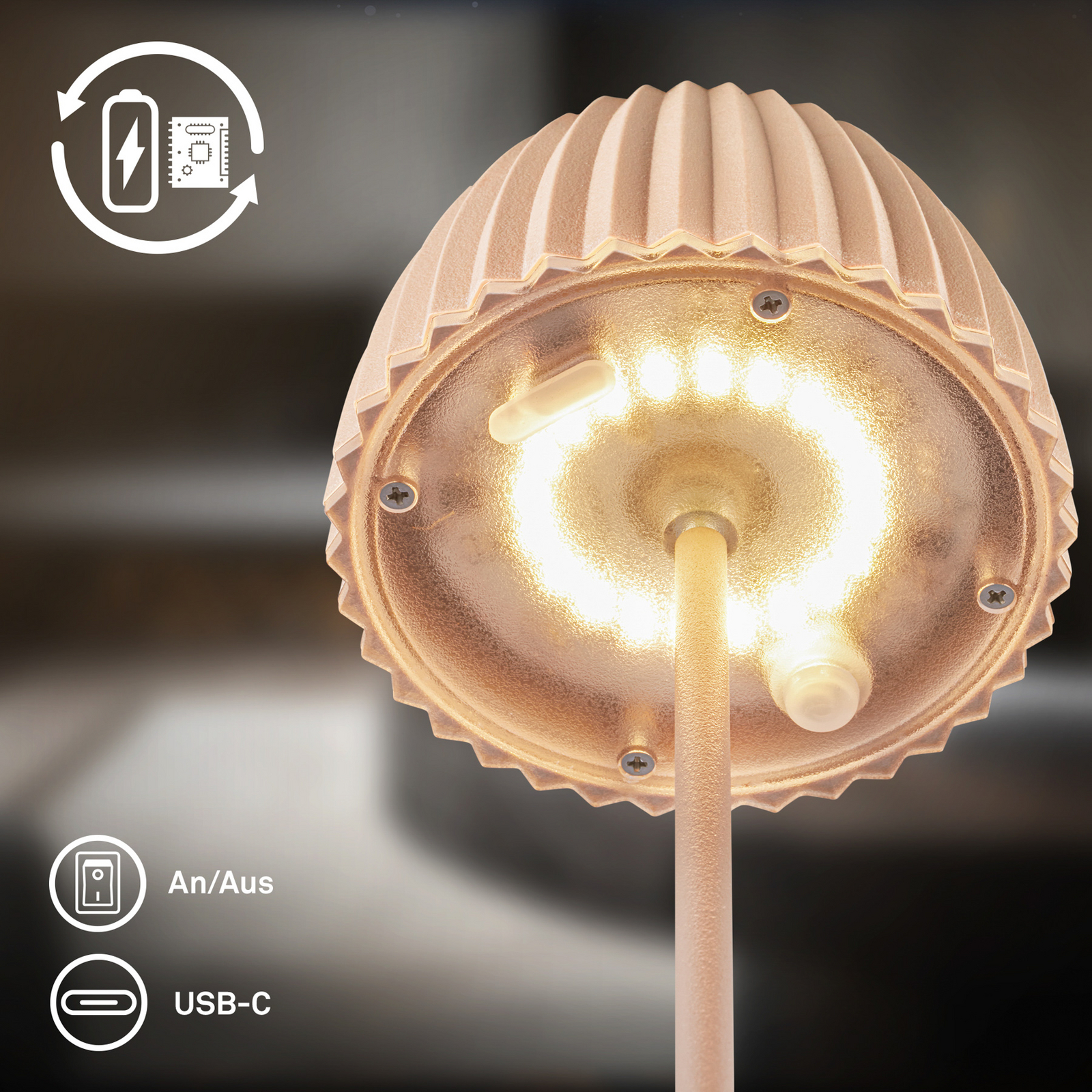 Lampa stołowa LED Brilo unplugged Riffle, 20 cm, beżowa
