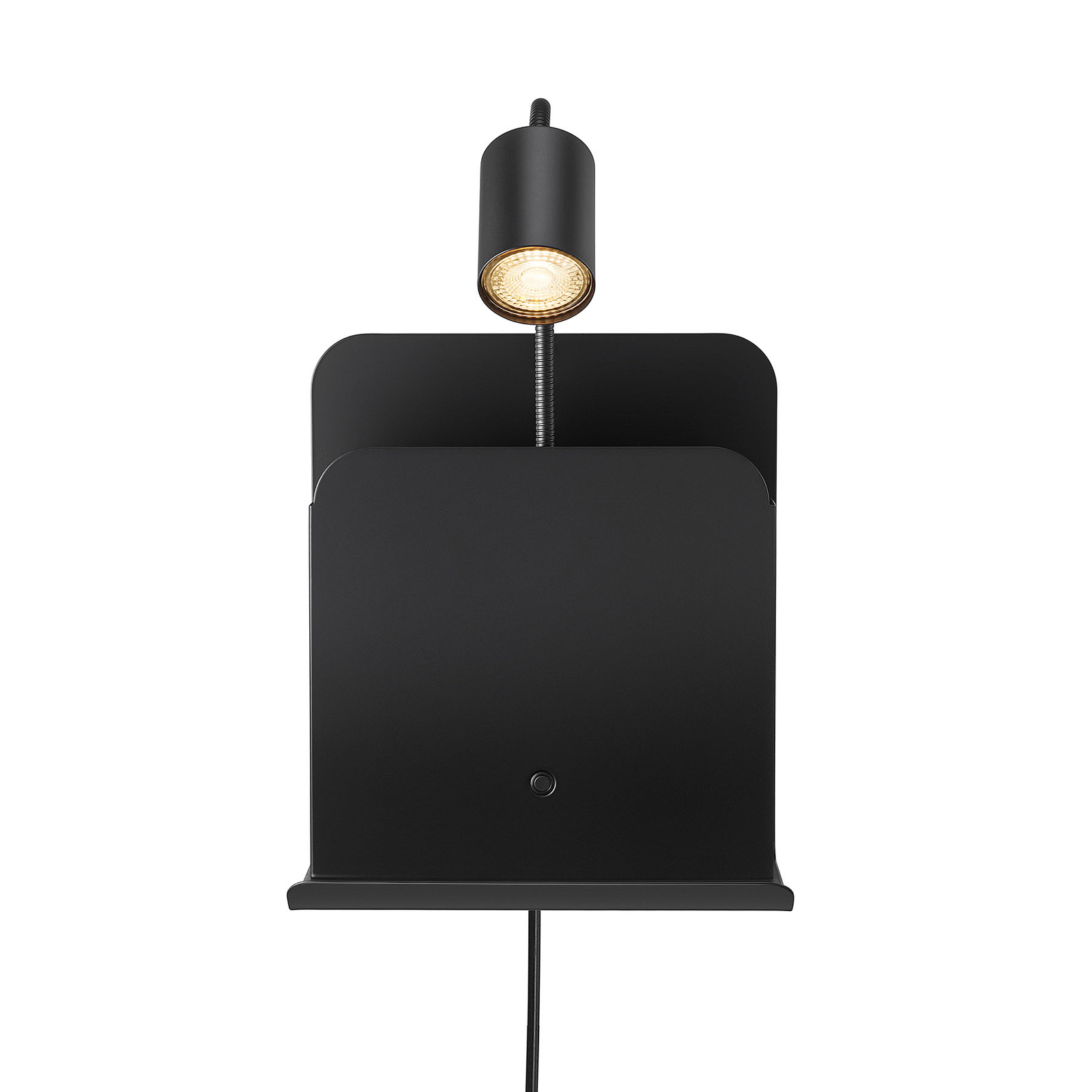 Vegglampe Roomi med hylle og USB, svart