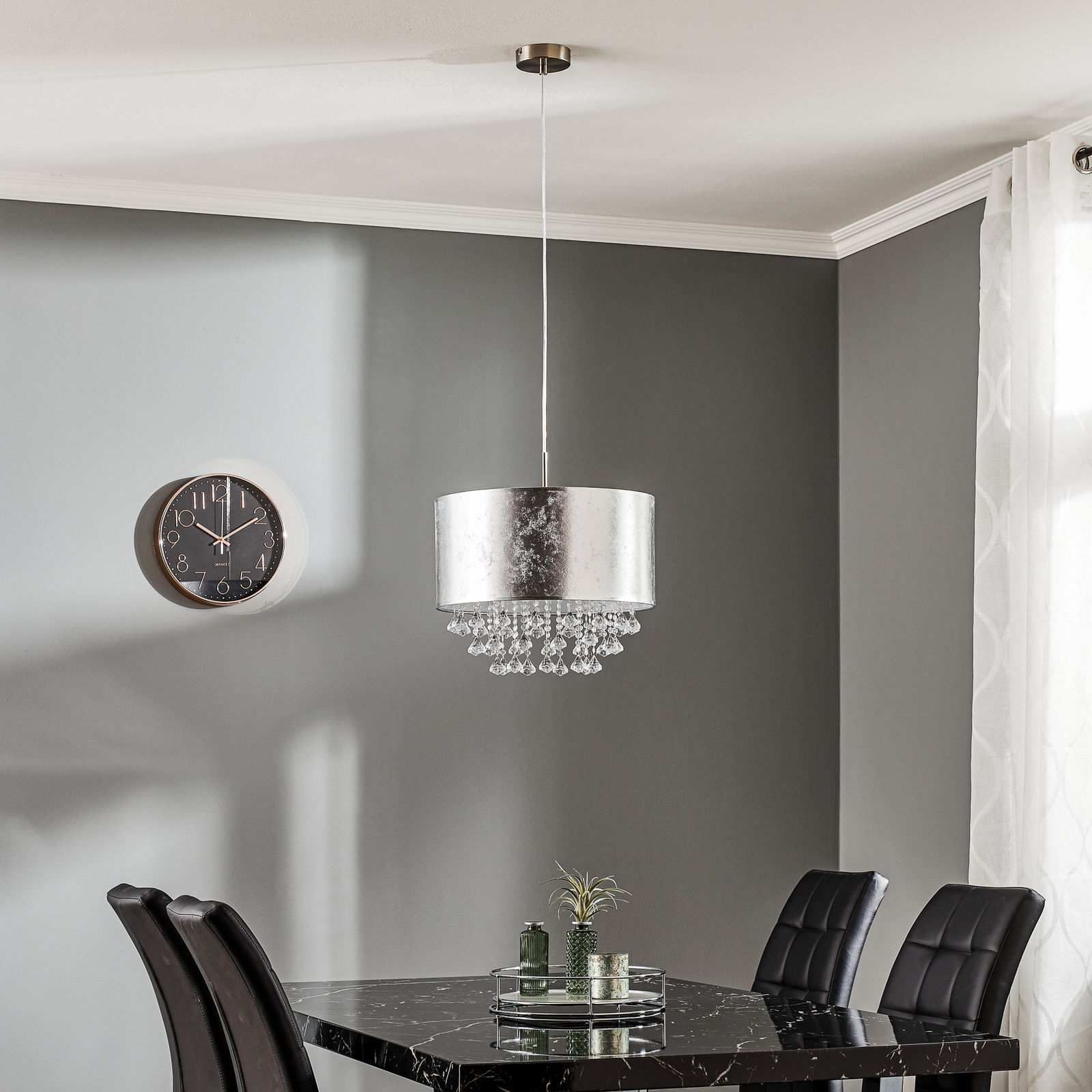 Amy - silver fabric hanging light hanging elements