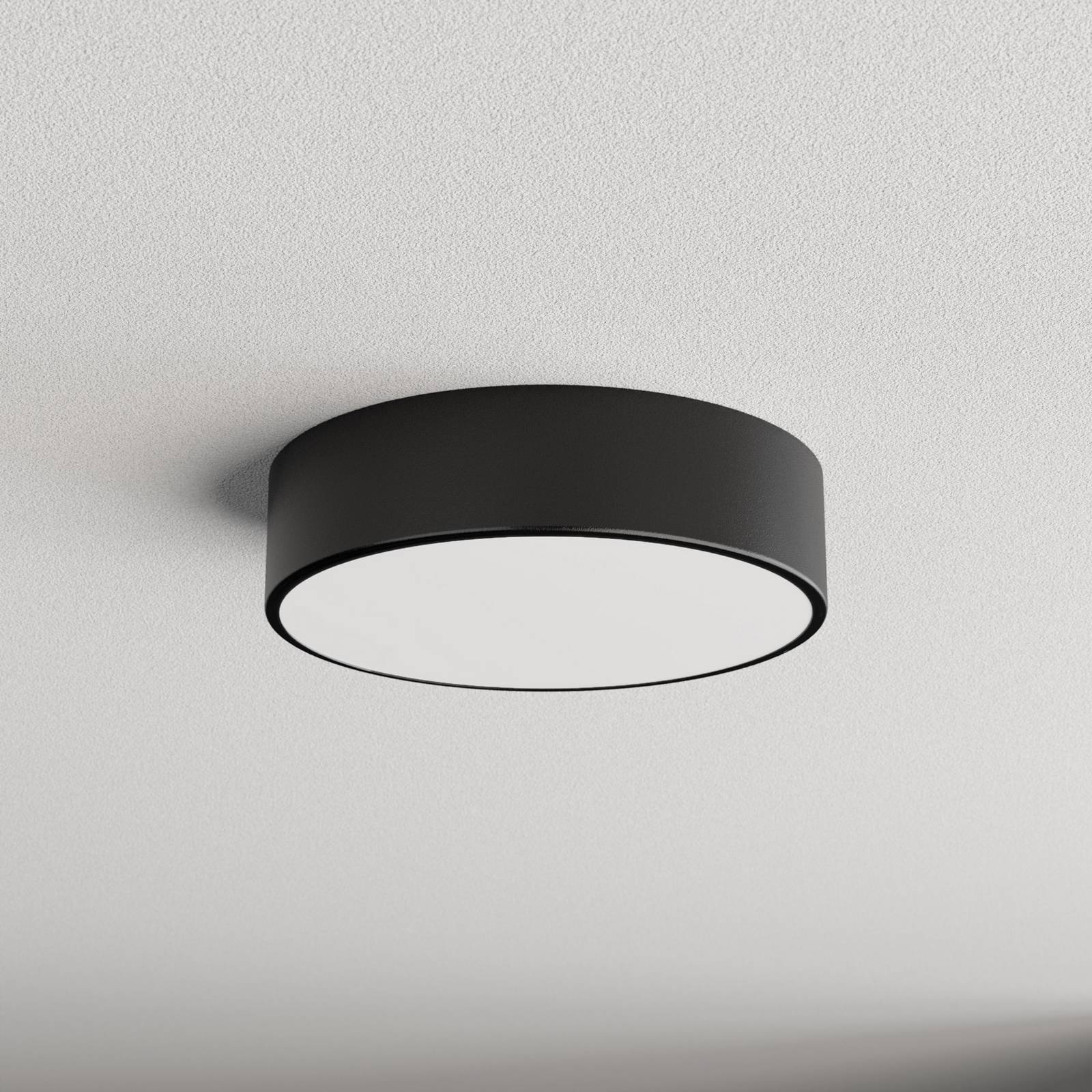 Lampa sufitowa Cleo 300, czarna, czujnik, IP54, Ø 30 cm, metal