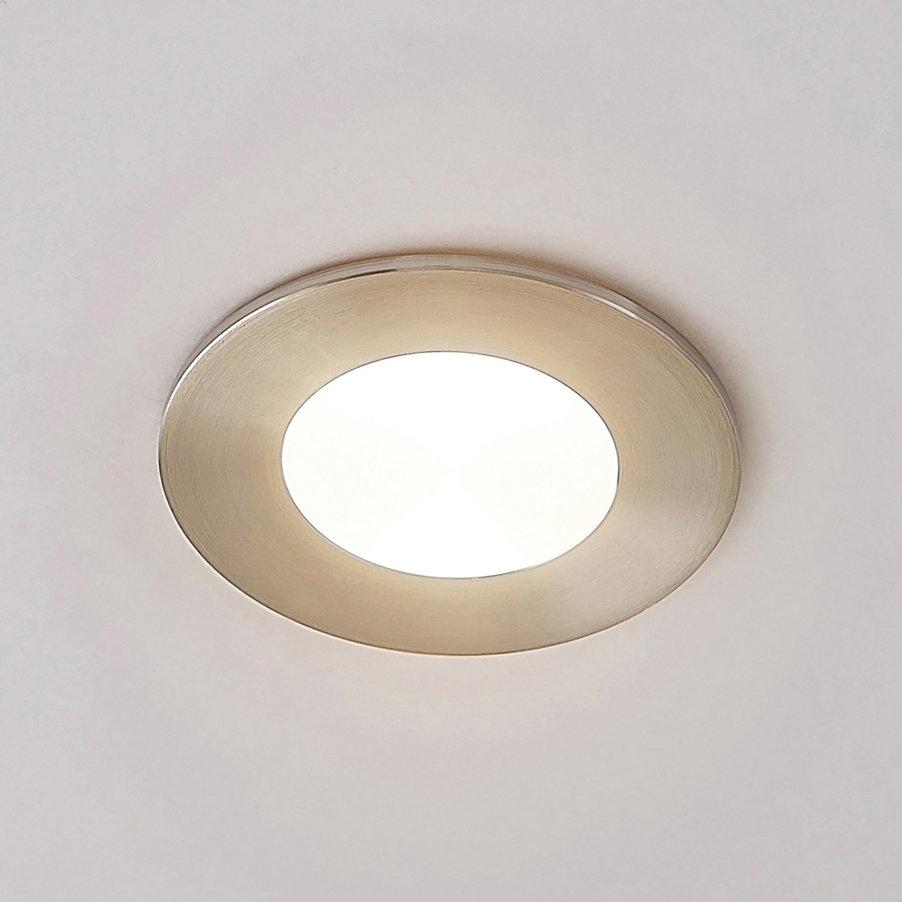 Lucande Celestina recessed light, IP65, round, for Bathroom, stainless steel, tempered glass, GU10, 35 W, energy efficiency: A++, H: 10 cm