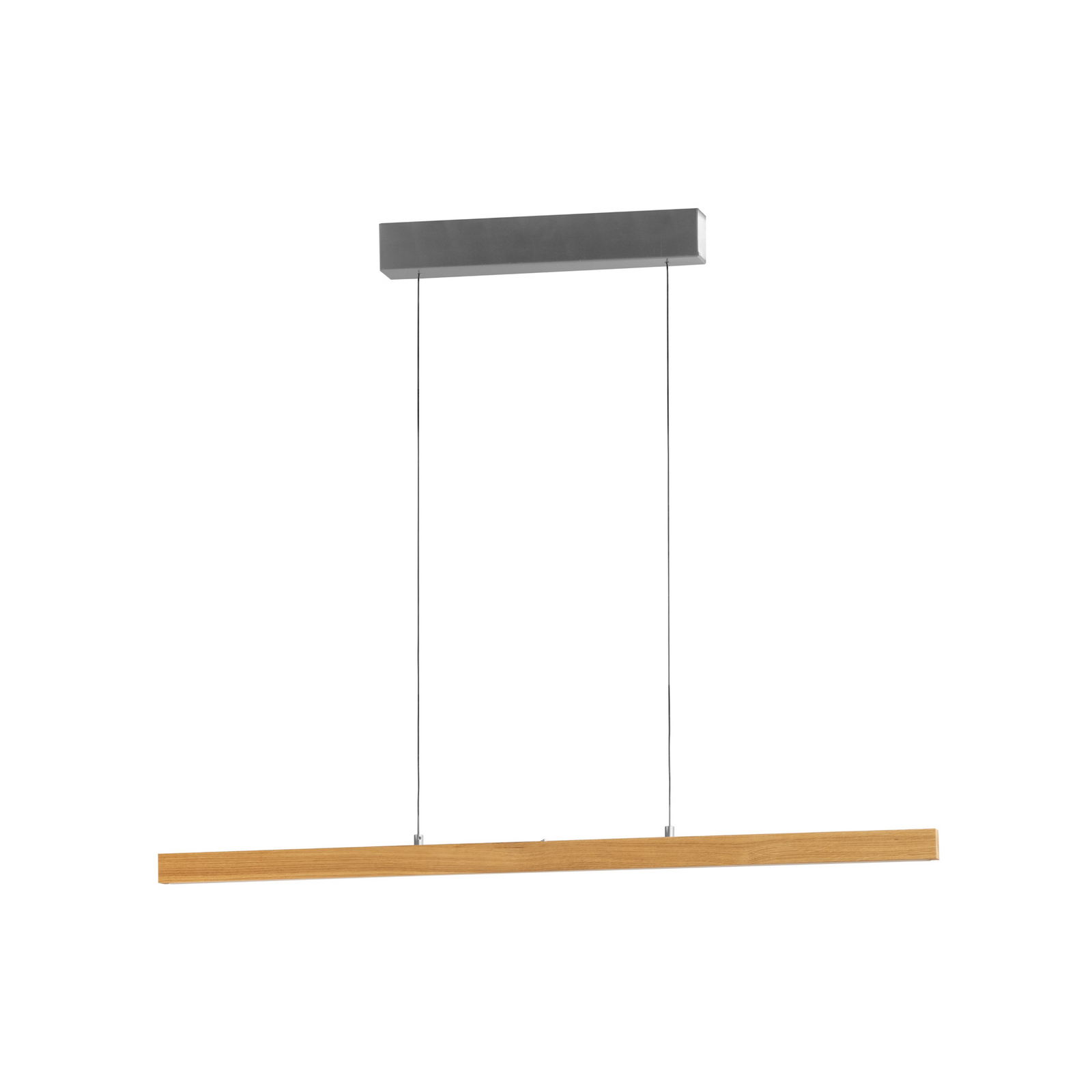 LED hanglamp Shine-Wood, lengte 105 cm, eiken/nikkelkleurig