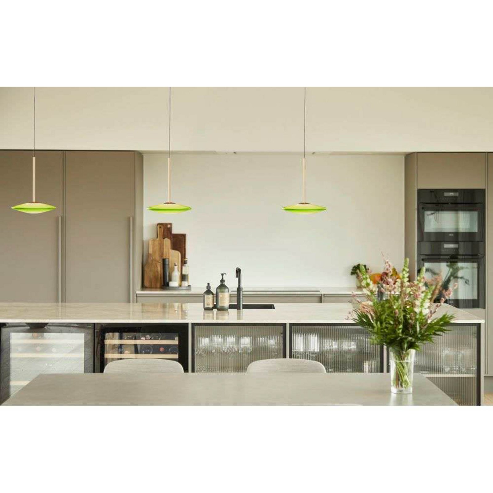 LOOM DESIGN lampada LED a sospensione a sospensione Solene, verde, vetro, Ø 20