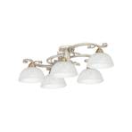 Deckenlampe Flora, fünf Glasschirme, weiß/messing