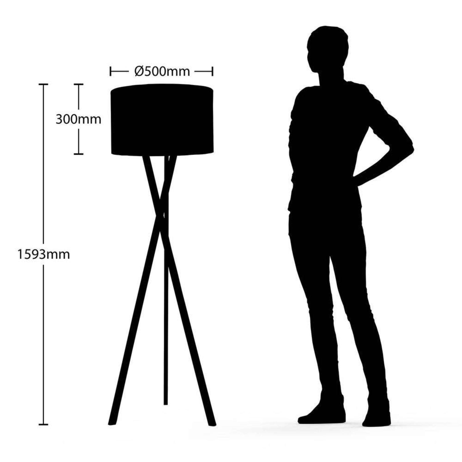 Stojací lampa Lucande Auriane, trojnožka, černá, látka, 160 cm