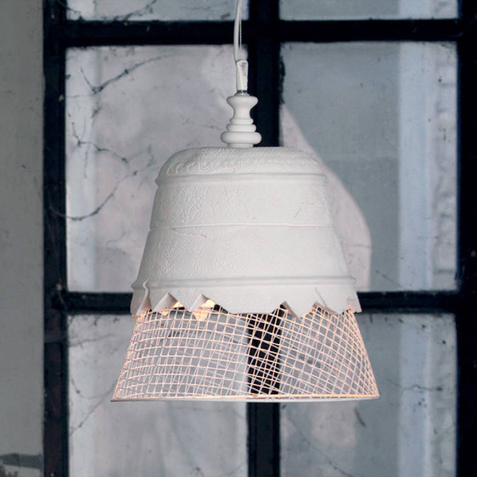 Gipsowa lampa wisząca Domenica, biała, 35 cm