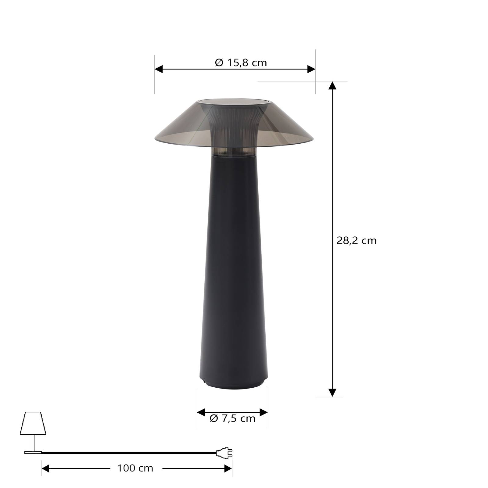 Akumulatorowa lampa stołowa LED Gomba, czarna, ściemniana