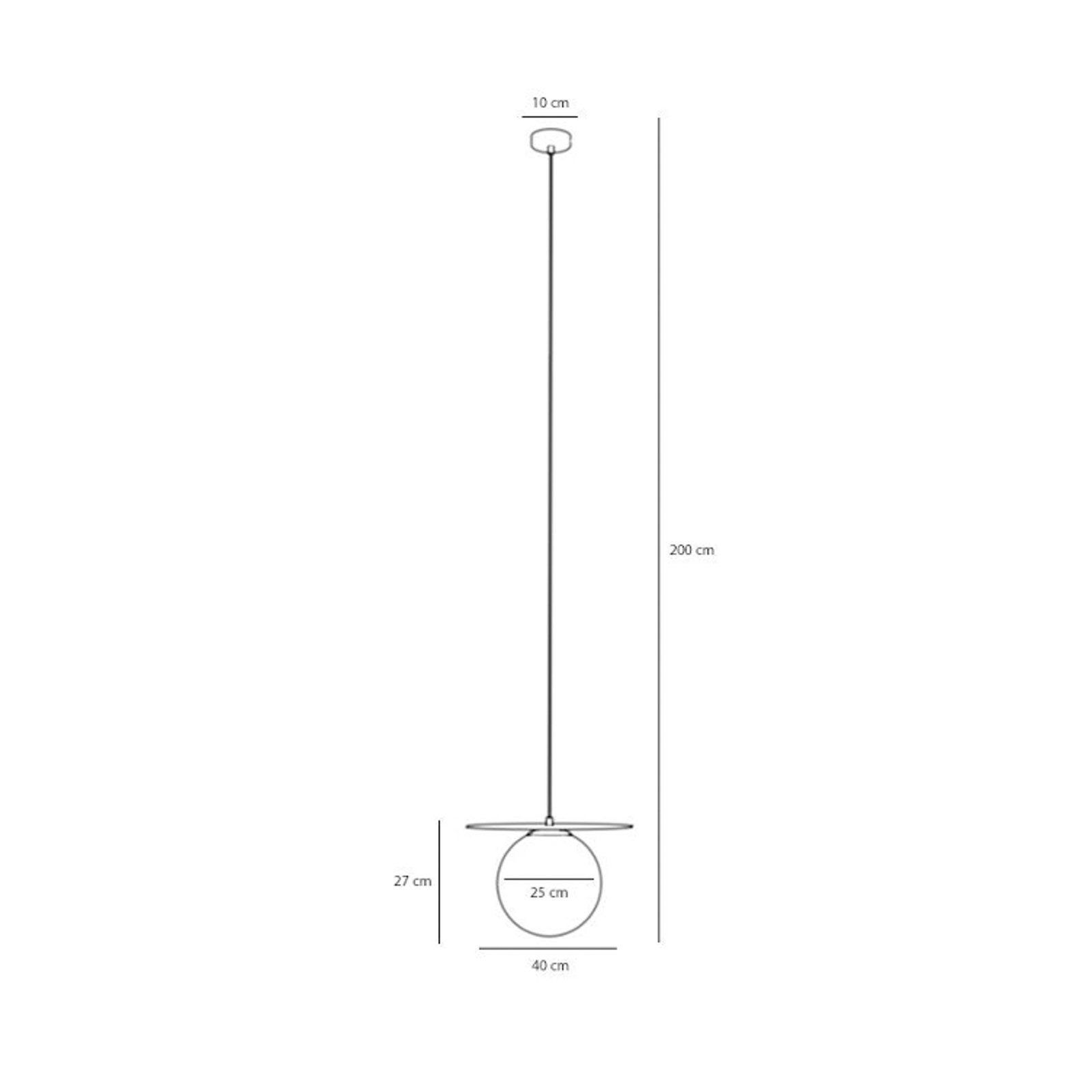 Suspension Loop Coral L, boule de verre opale, métal, rouge corail