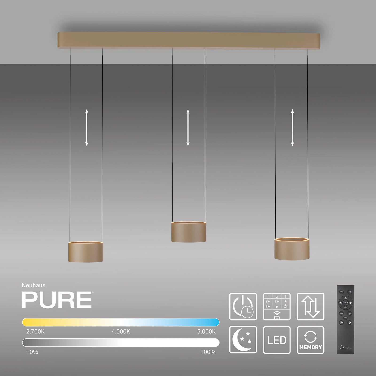 Clipse LED-Hängelampe bronze, Länge 110cm, CCT, 6-flg - PURE Clipse LED-Hängelampe bronze, Länge 110cm, CCT, 6-flg - PURE