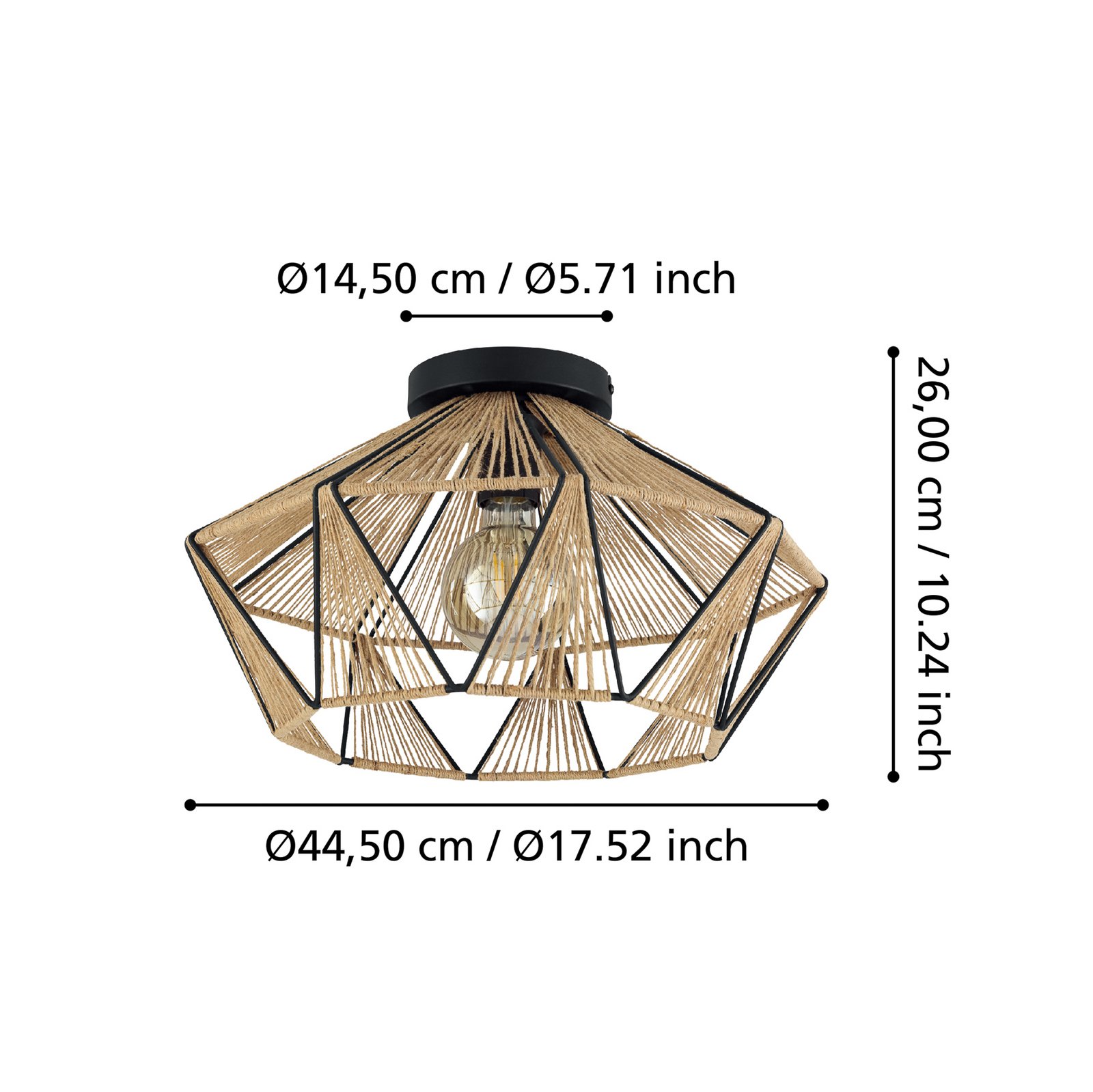 Plafonnier Adwickle, un abat-jour en fil naturel