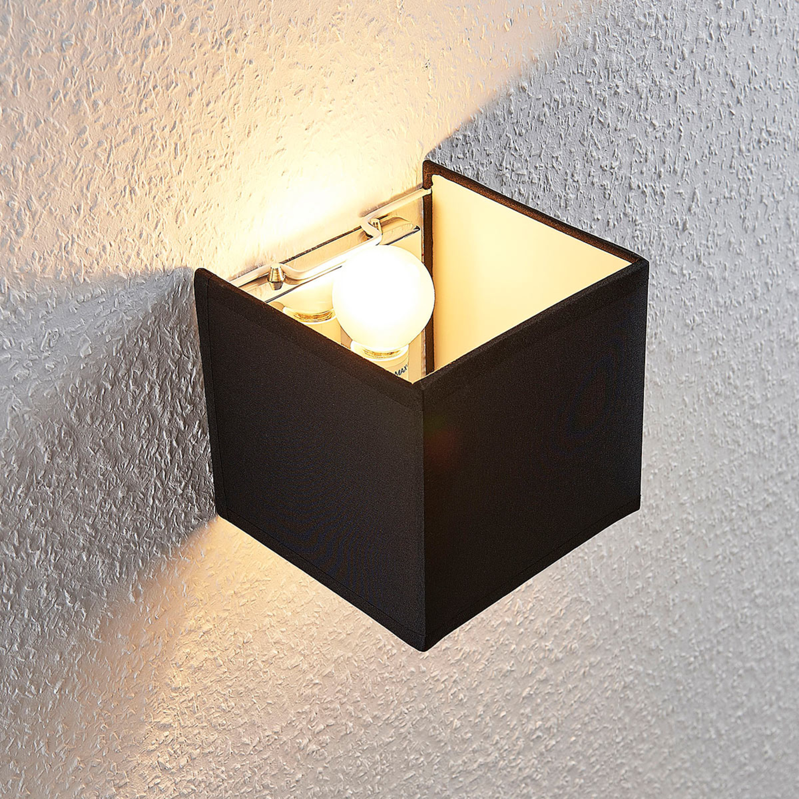 Stoffen wandlamp Adea met schakelaar, 13 cm, zwart
