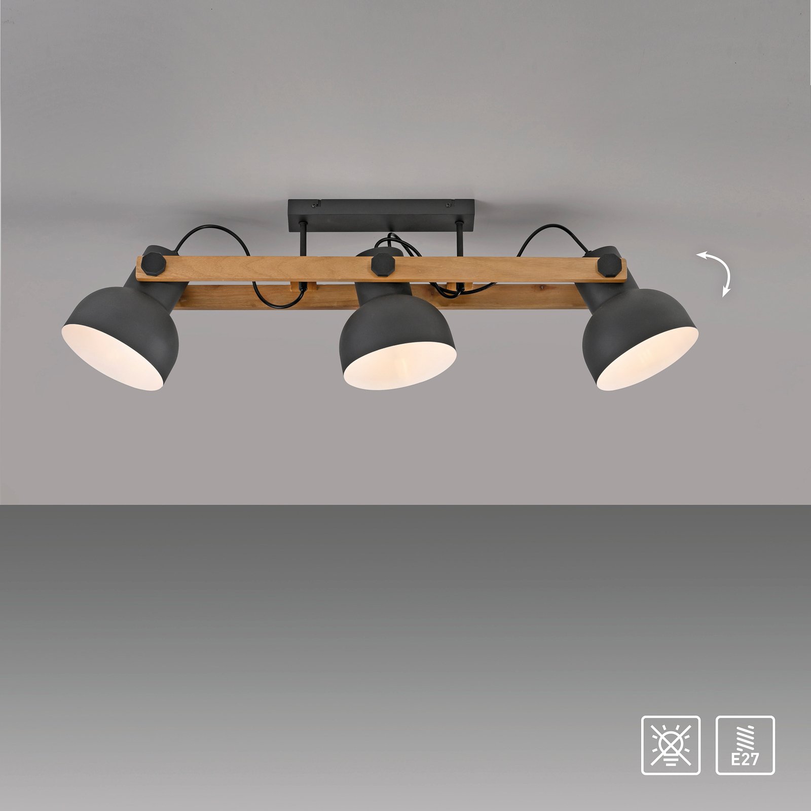 JUST LIGHT. Φωτιστικό οροφής Cup 2.0, 3-φωτιστικό μαύρο, μεταλλικό