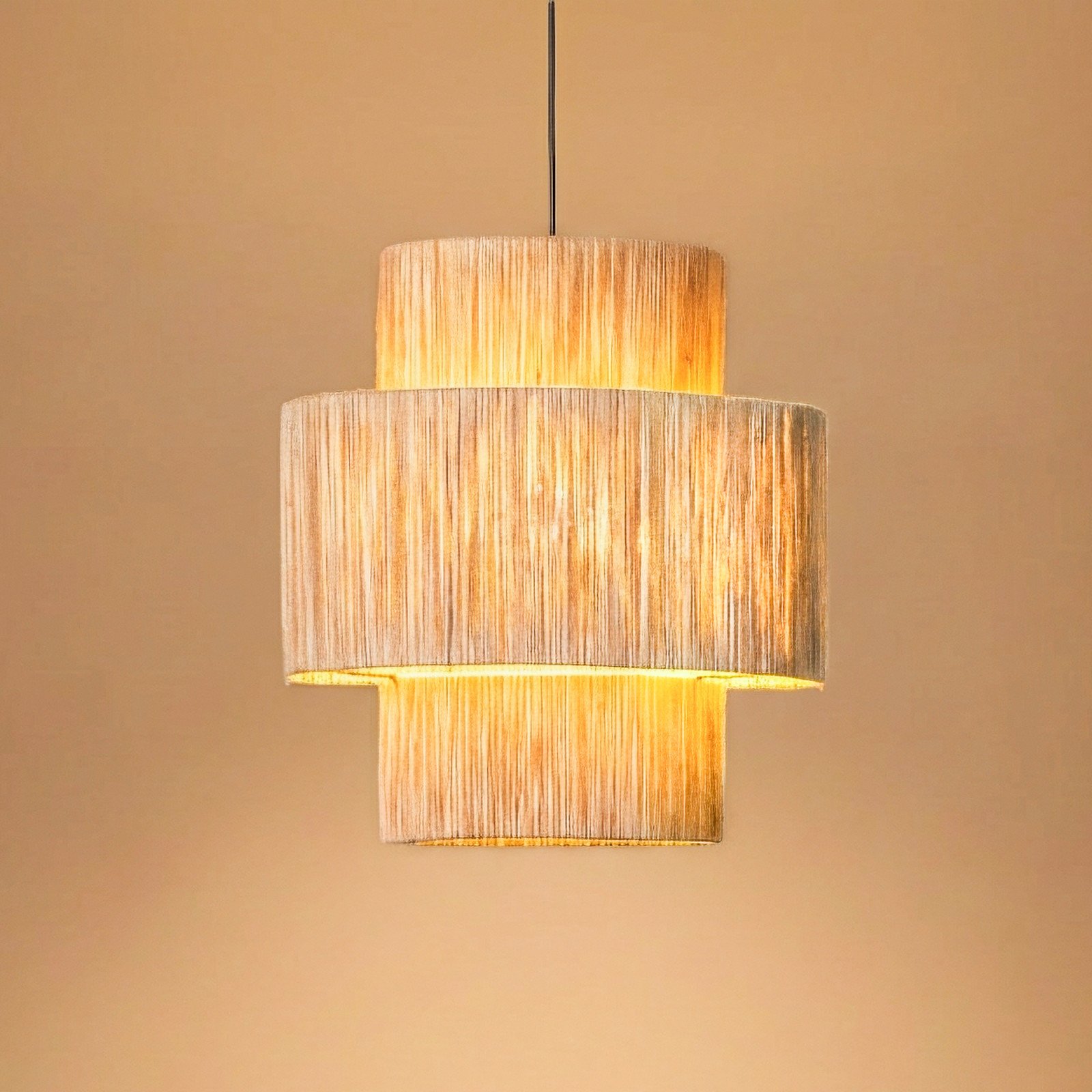 MODELSA Lampă suspendată Sahra maro cablu Ø 39 cm abajur dublu - Camera de zi / sufragerie - Modern - maro deschis negru - Țesătură / Textil