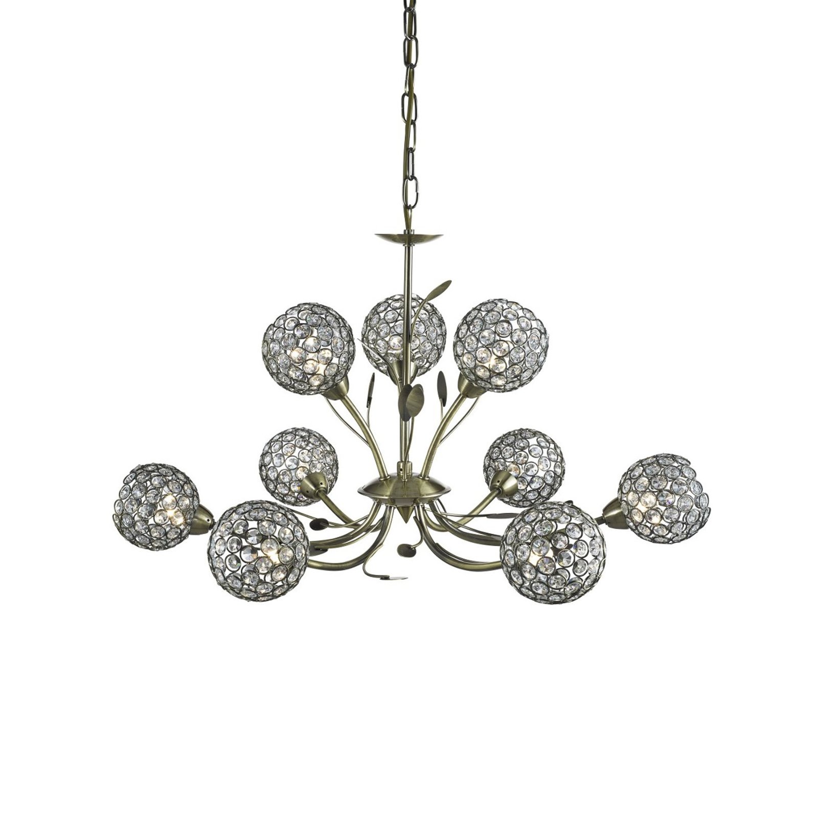 Lampadario Bellis II, ottone antico, vetro, a 9 luci, G9