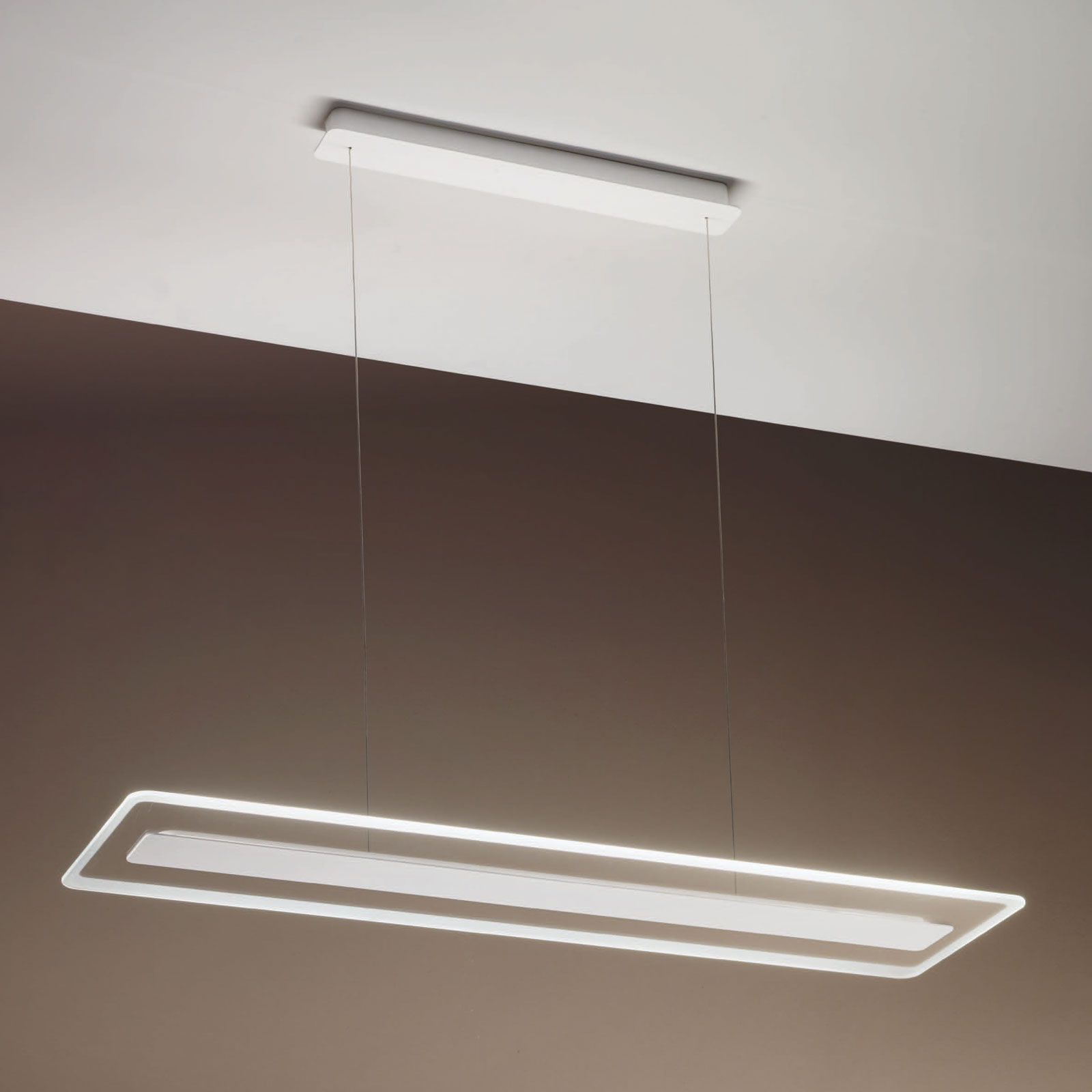 Antille LED hanging light, glass rectangular white