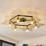 Lucande Alexaru plafondlamp, 6-lamps, goud, rond