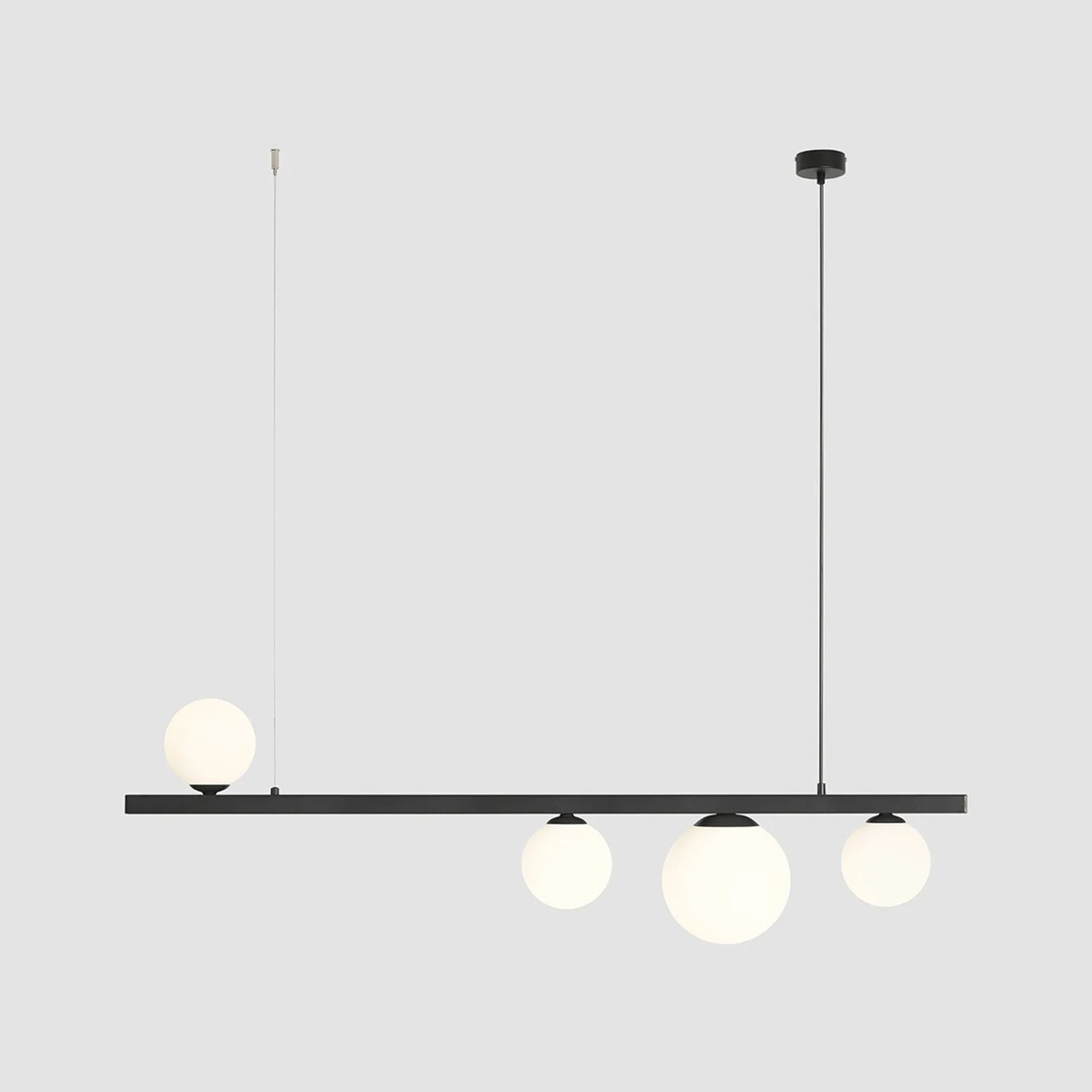 Garda 4 linear hanging light, beams, metal, glass, black, 4-bulb.